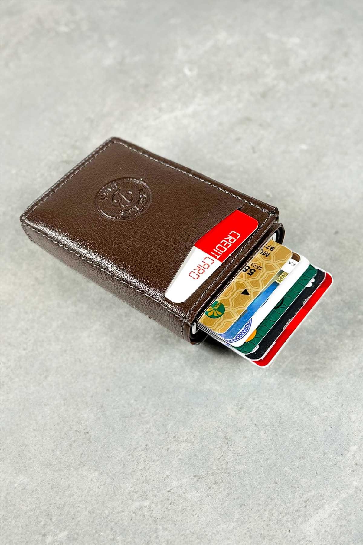 Mekanizmalı Kahverengi Kartlık Cüzdan