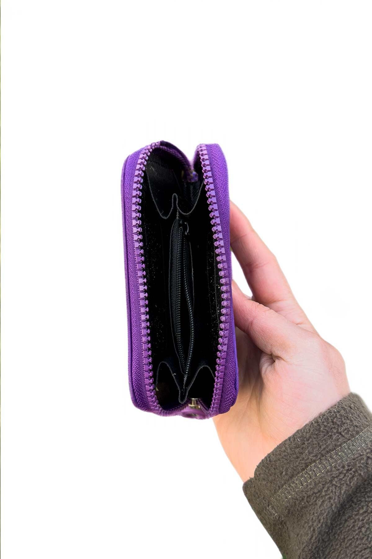 Mor Renk Küçük Boy Kumaş Kadın Cüzdan Kartlık