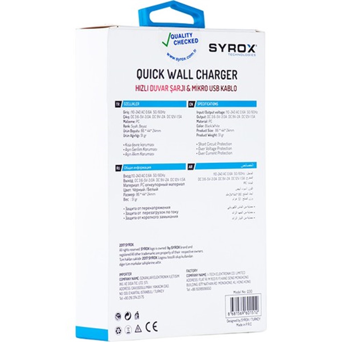 Orjinal Syrox 2.0A Micro Hızlı Şarj Aleti