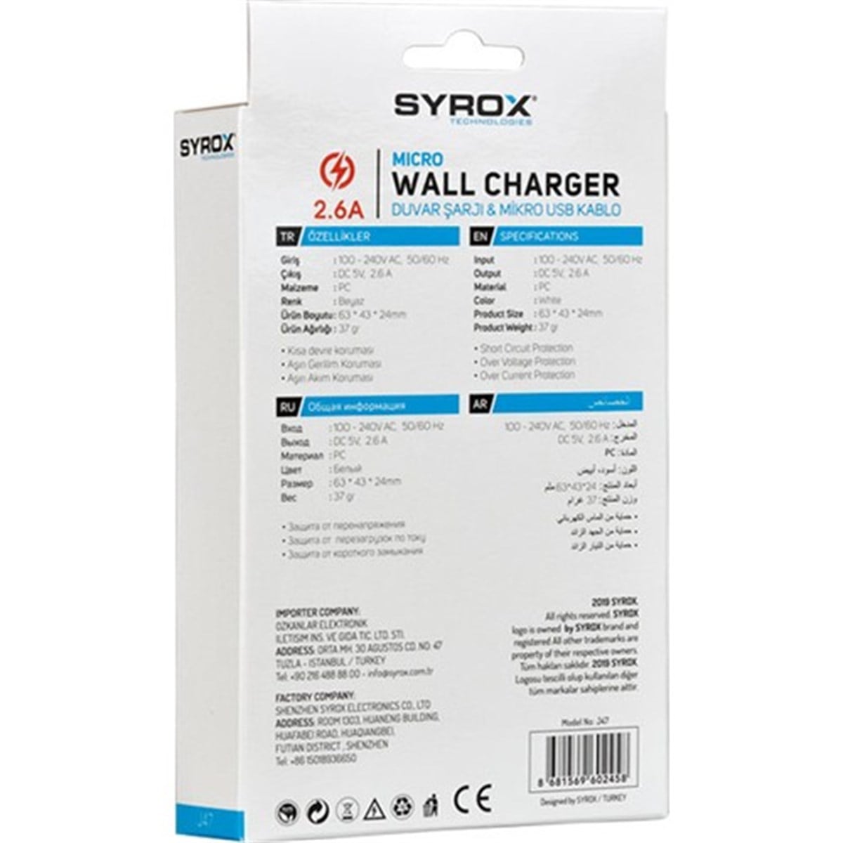 Orjinal Syrox 2.6A Micro Hızlı Şarj Aleti