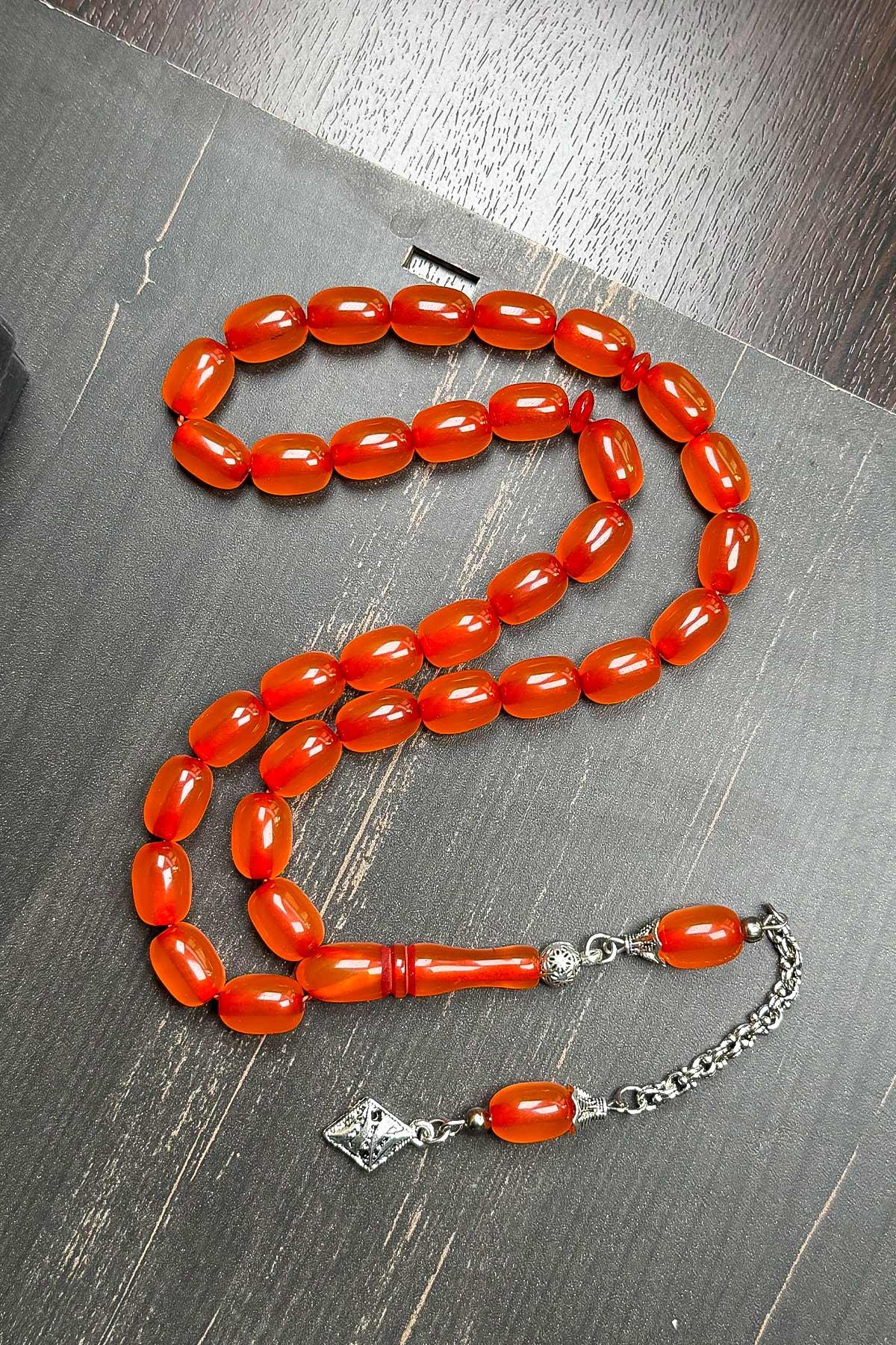 Orta Boy Güzel Çekimli Zar Renk Toz Kehribar Tesbih