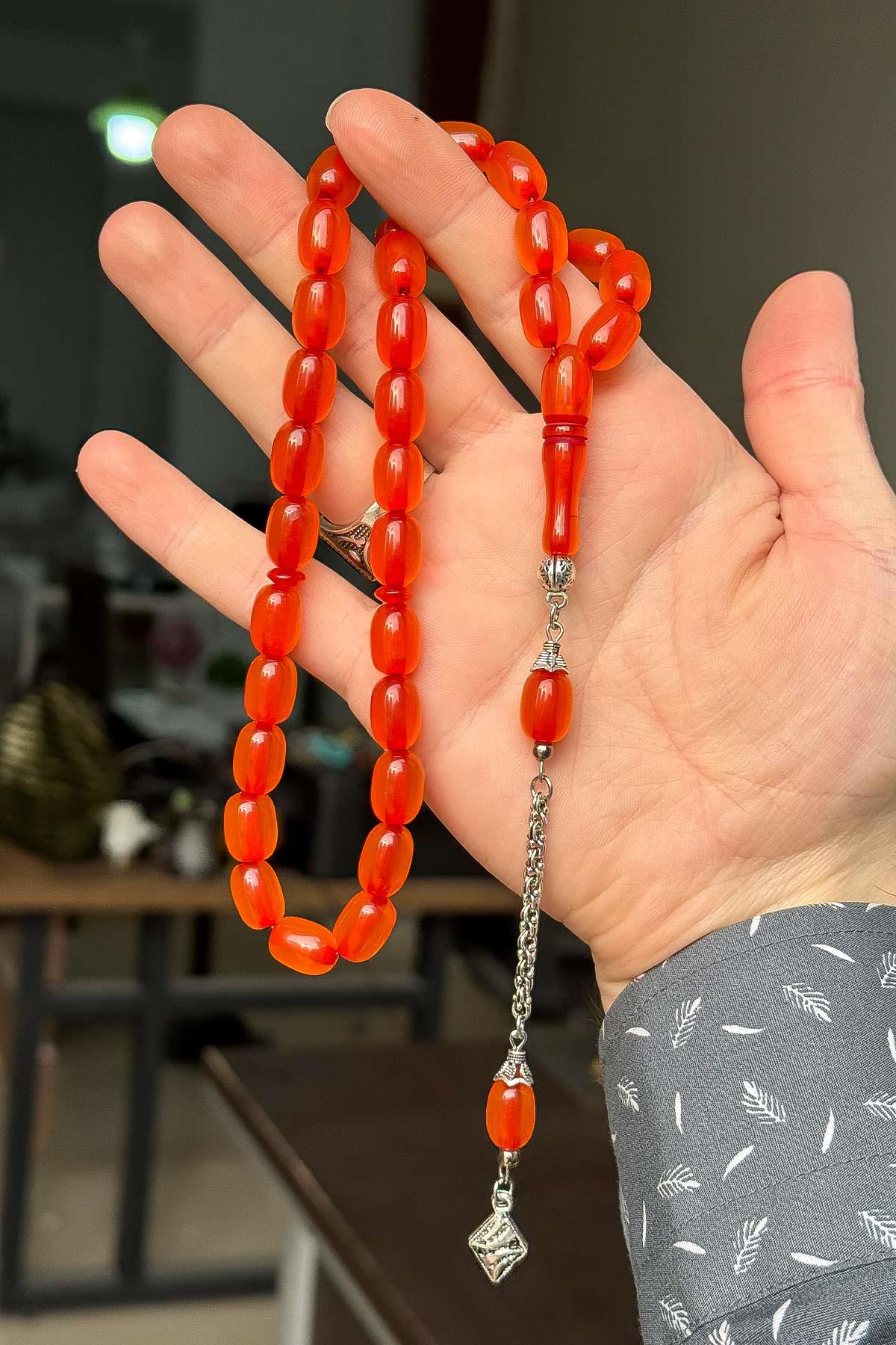 Orta Boy Güzel Çekimli Zar Renk Toz Kehribar Tesbih