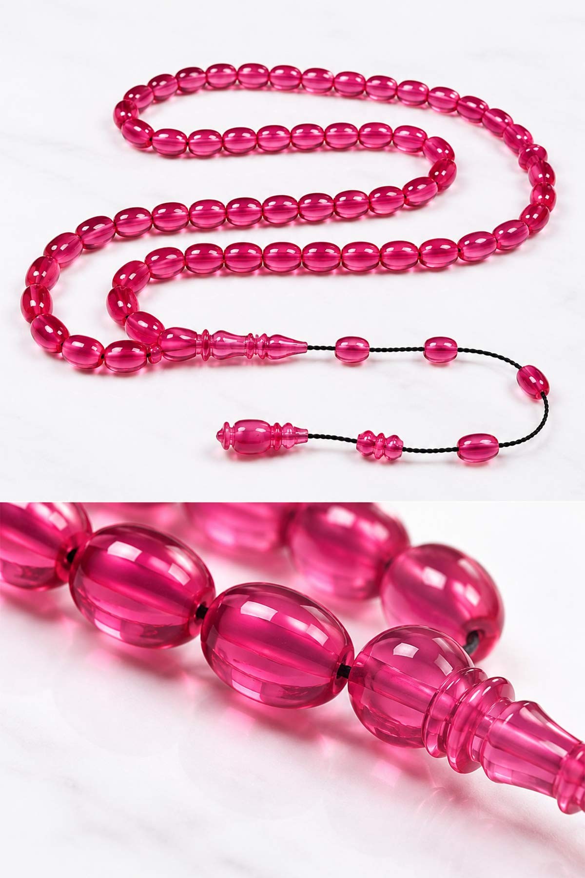 Pembe Özel Seri 99'luk Ateş Kehribar Tesbih | TesbihKenti