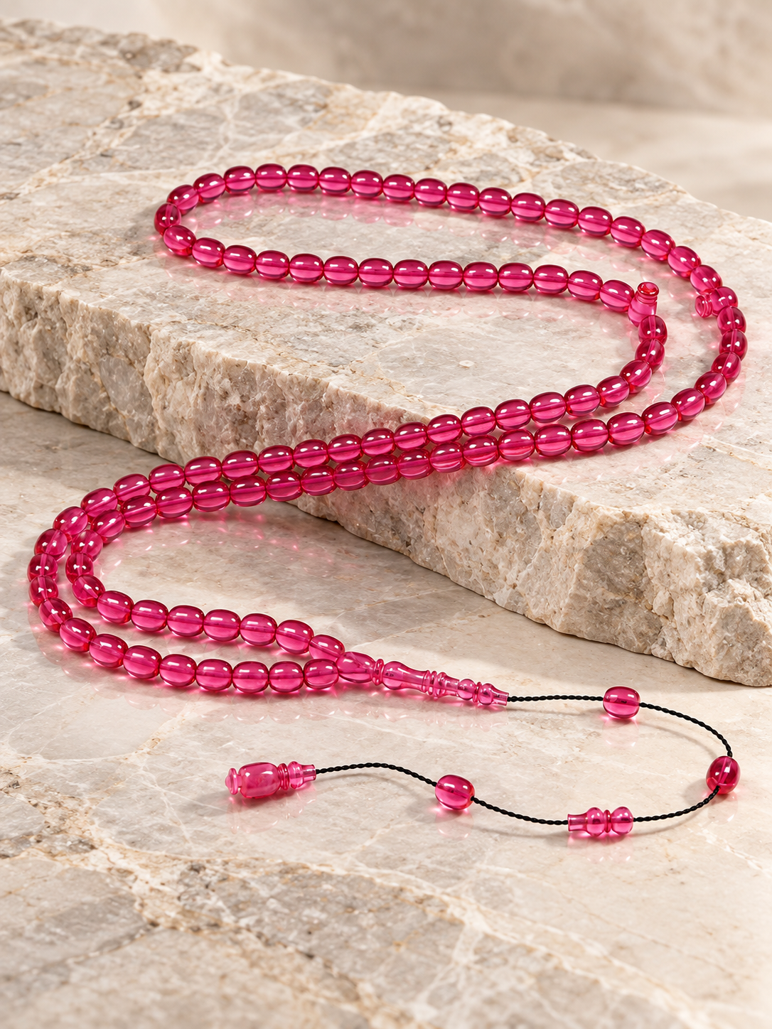 Pembe Özel Seri 99'luk Ateş Kehribar Tesbih | TesbihKenti
