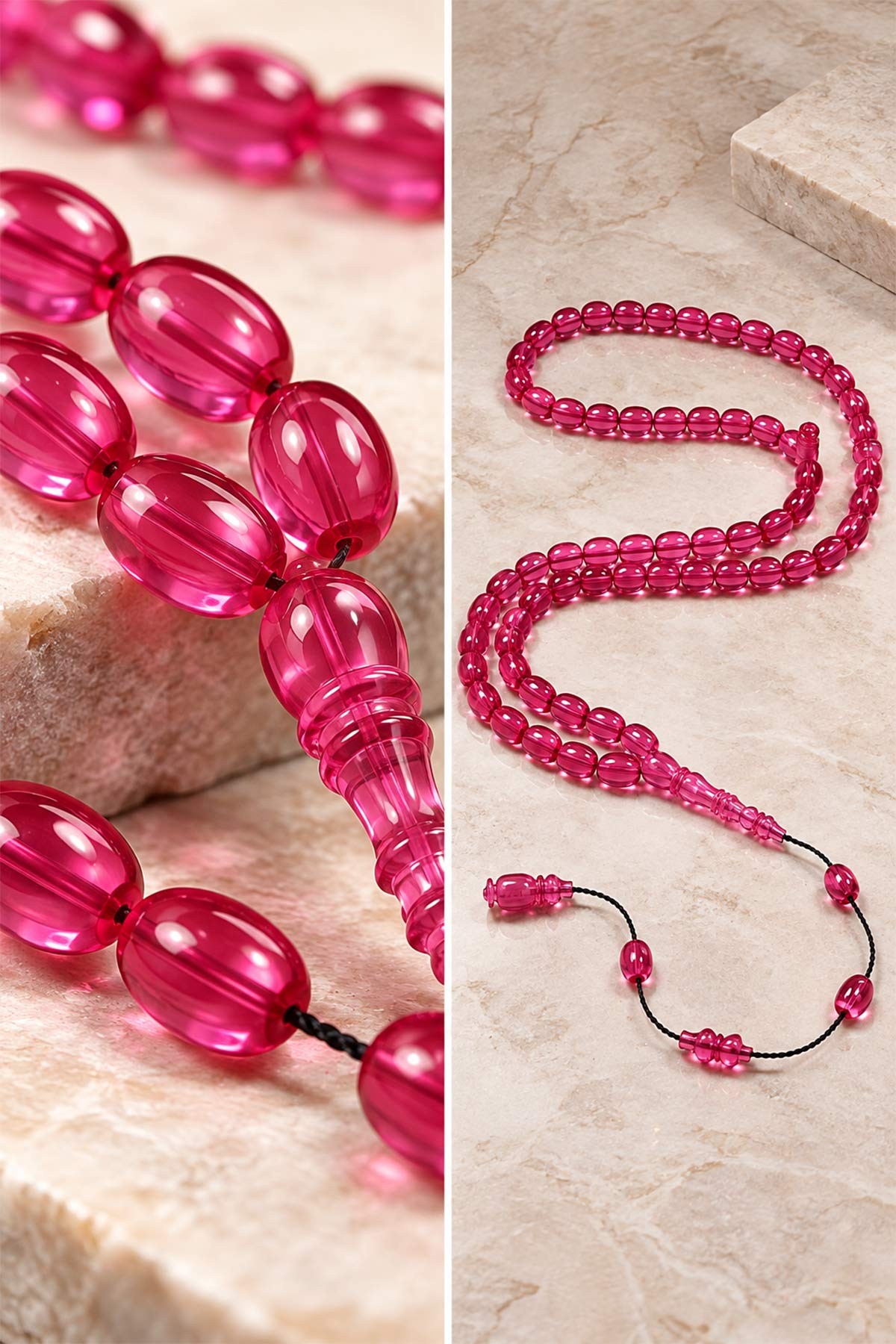 Pembe Özel Seri 99'luk Ateş Kehribar Tesbih | TesbihKenti