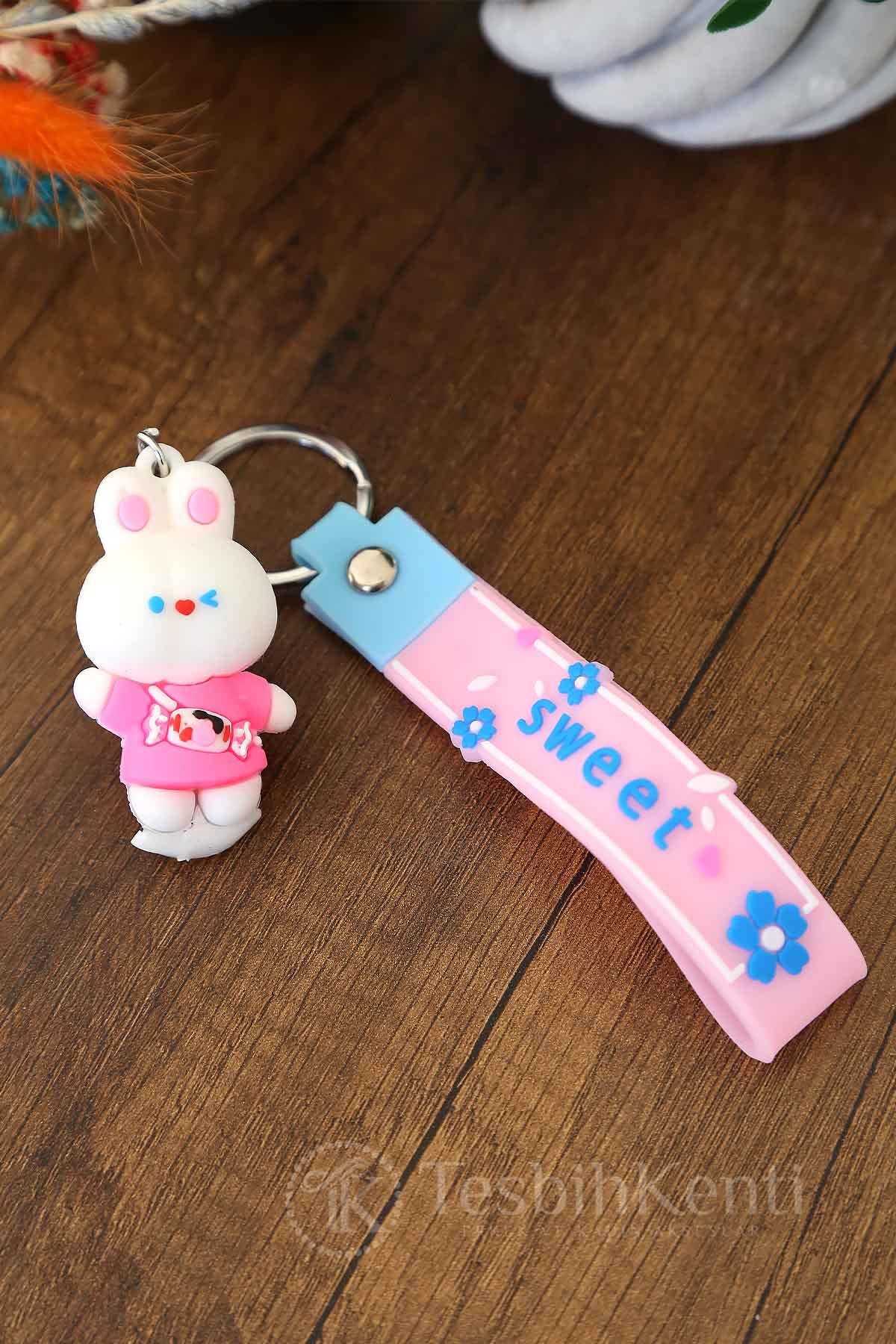 Pembe Renk Ayı Silikon Anahtarlık