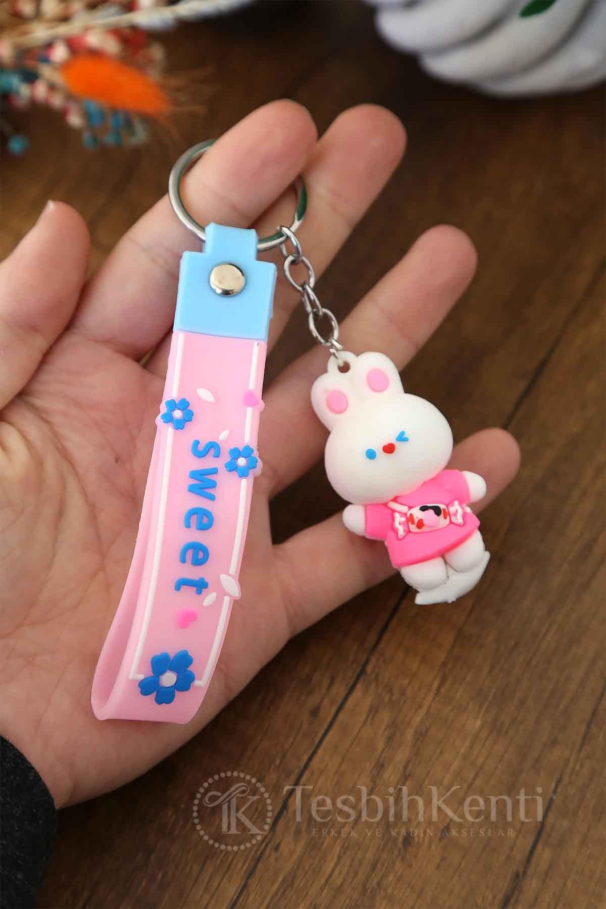 Pembe Renk Ayı Silikon Anahtarlık