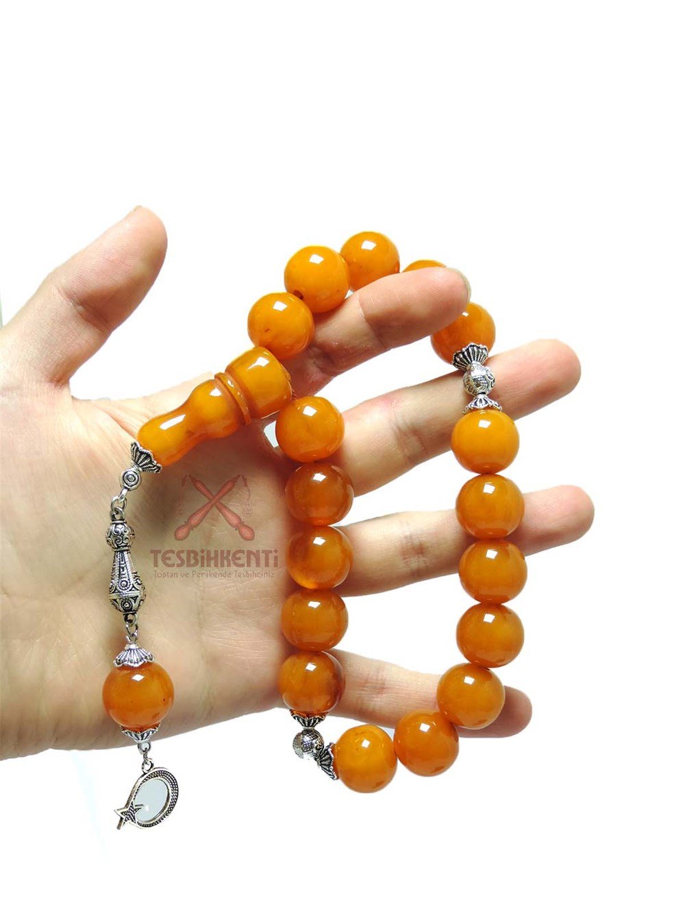 Portakal Rengi 17 lik Toz Kehribar Efe Tesbih