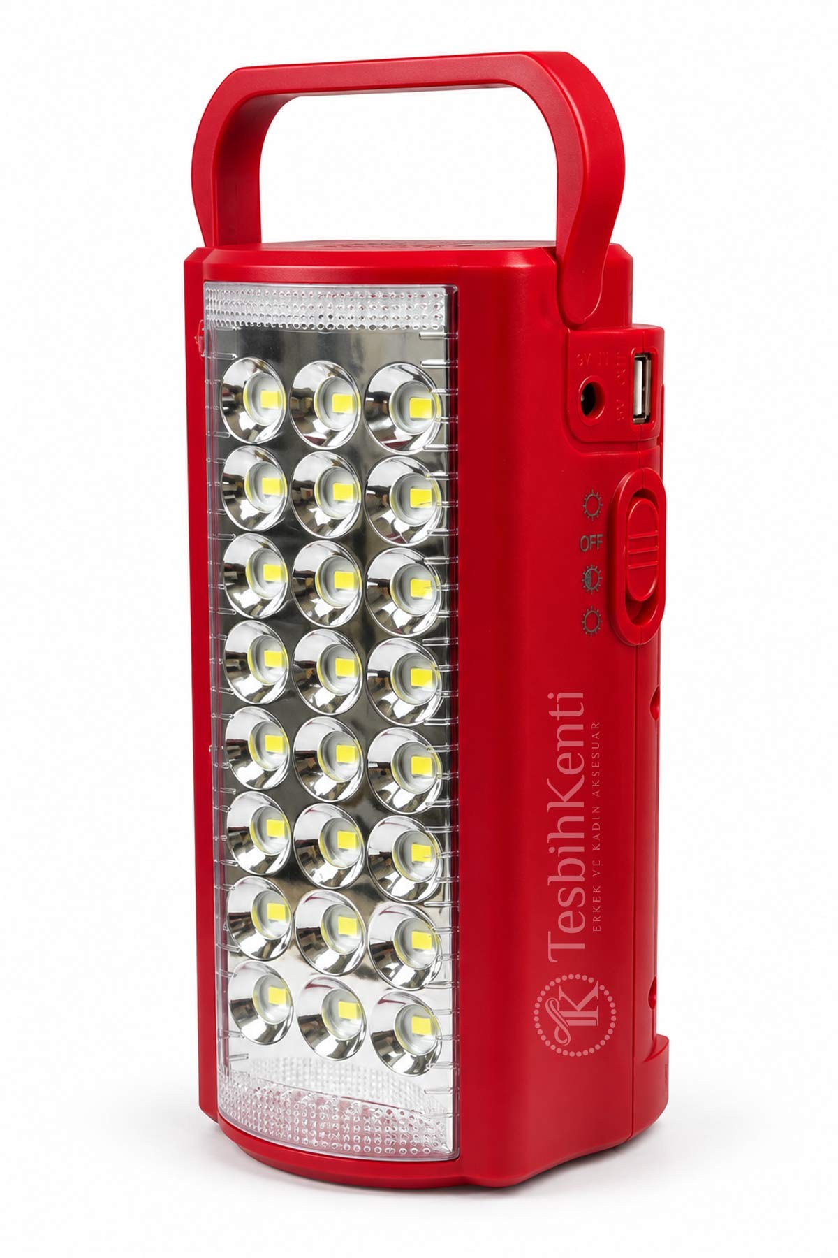 Şarj Edilebilir 24 LED Kırmızı Işıldak 6V Akülü USB Girişli | TesbihKenti