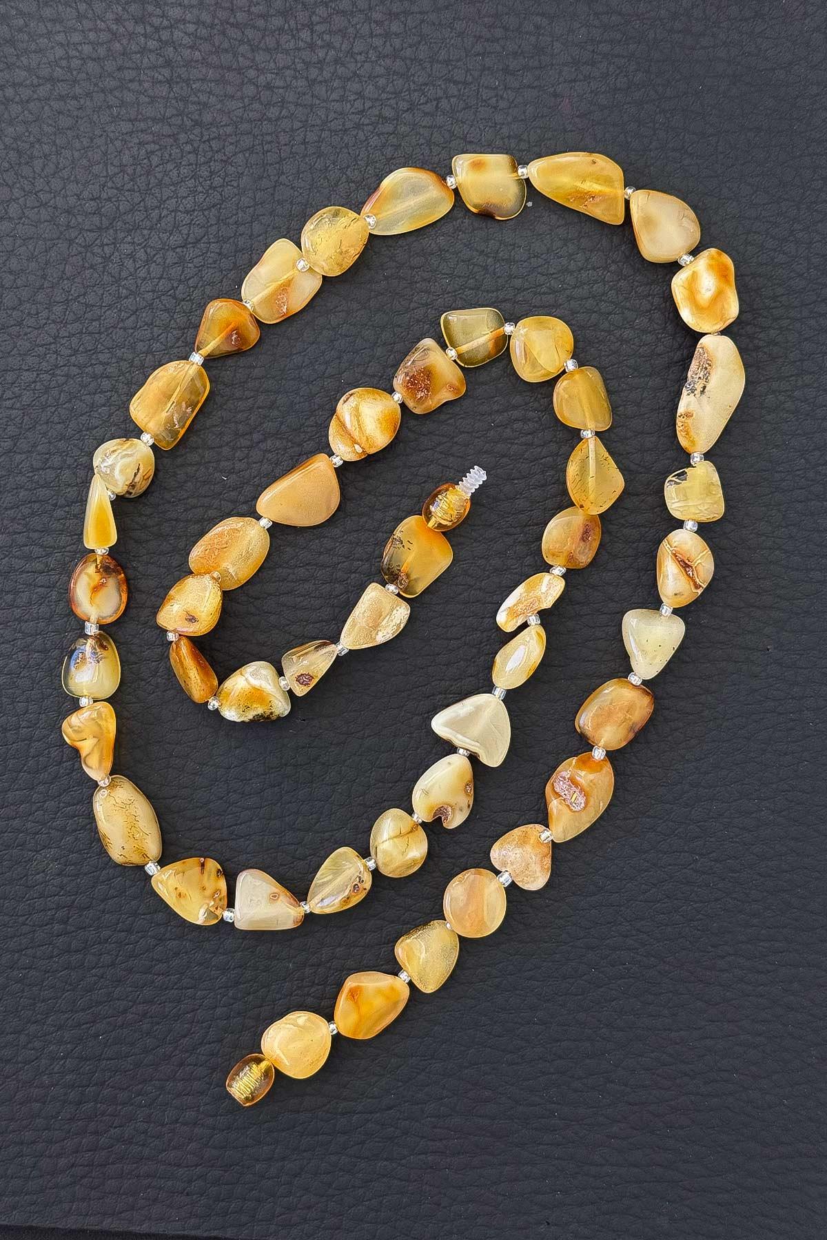 Seccar Cins İri Taşlı Damla Kehribar Kolye