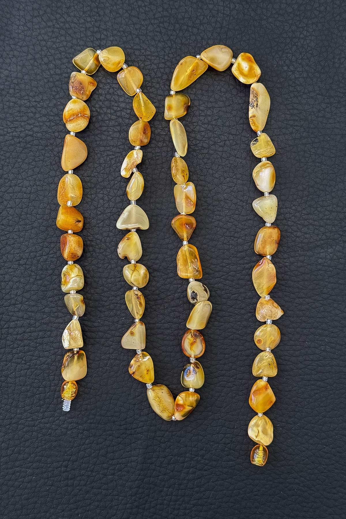 Seccar Cins İri Taşlı Damla Kehribar Kolye