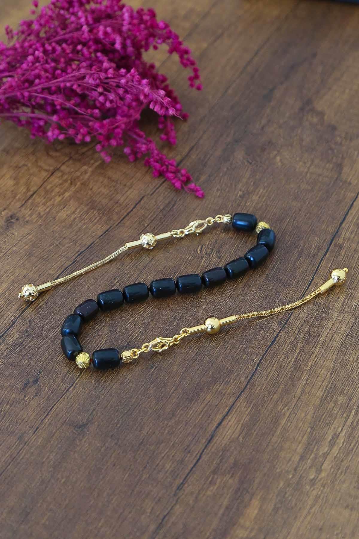 Tek Dal Sarı Renk Püsküllü Siyah Renk Sıkma Kehribar Zaza Tesbih