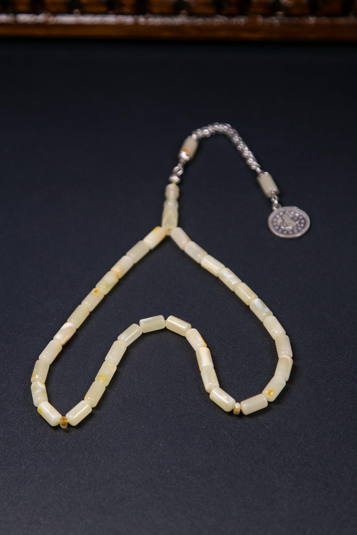 Tuğra Gümüş Püsküllü Damla Kehribar Tesbih - TesbihKenti