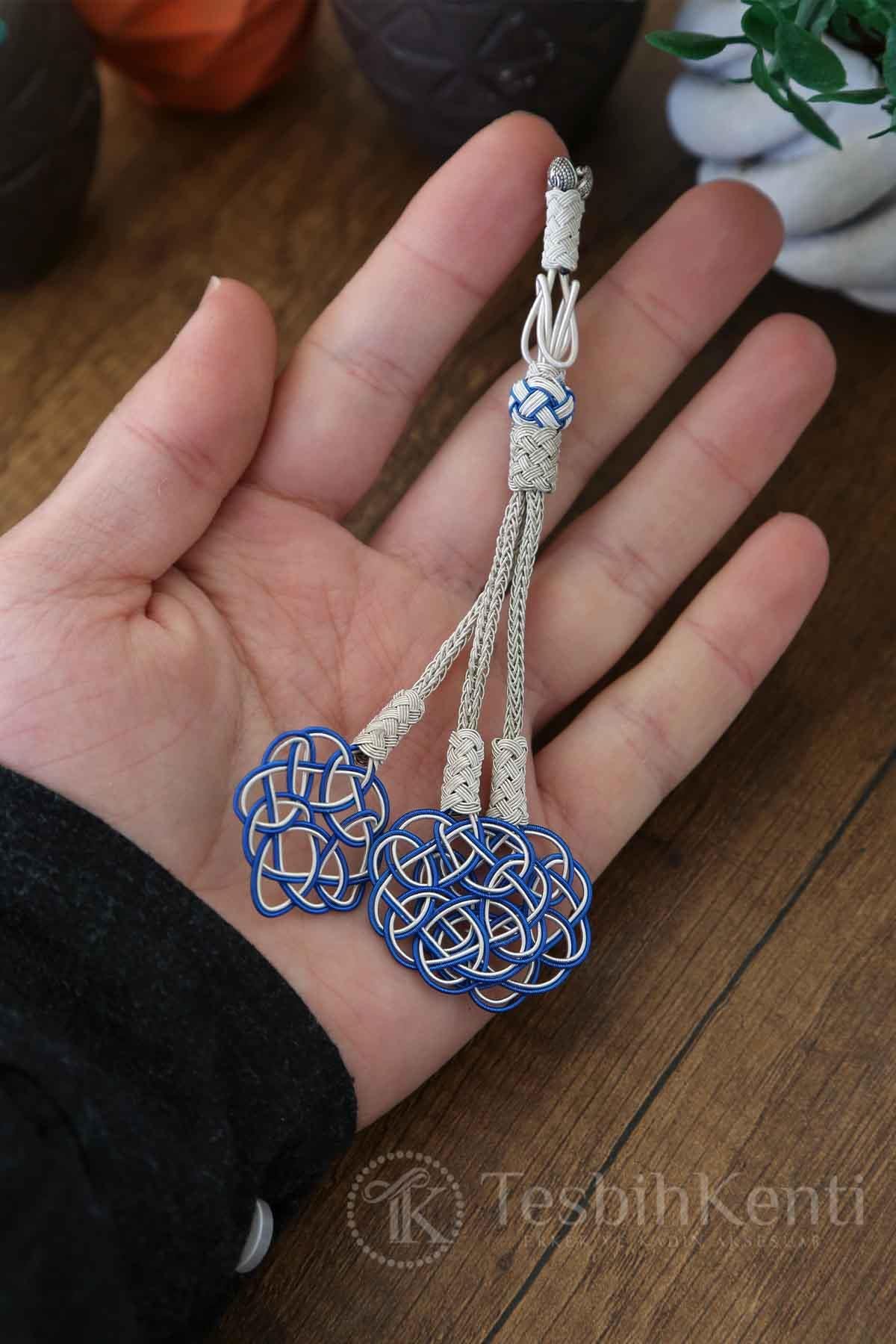 Üçlü Şems Model Mavi Renk Bakır Kazaz Tesbih Püskülü