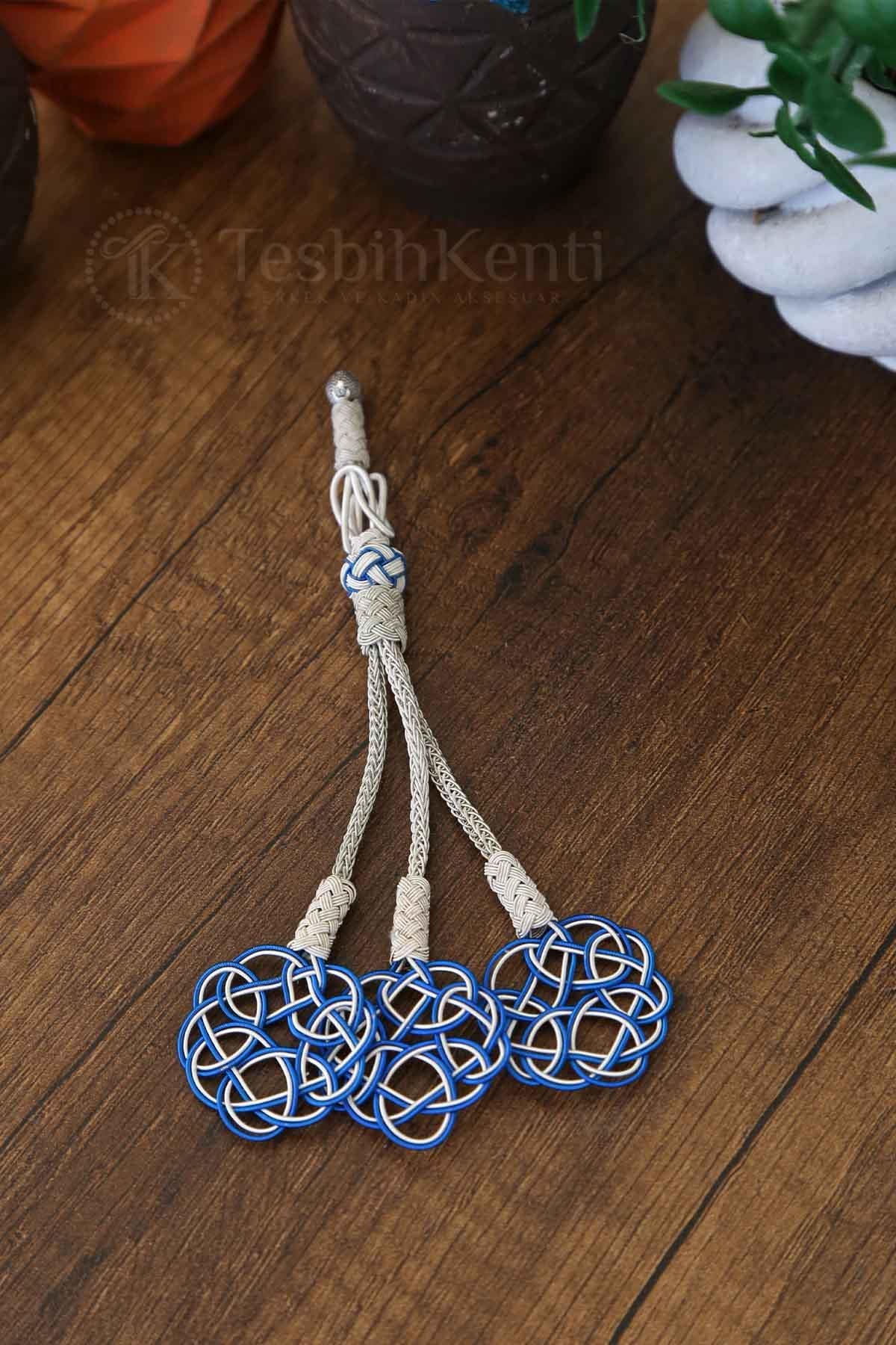 Üçlü Şems Model Mavi Renk Bakır Kazaz Tesbih Püskülü
