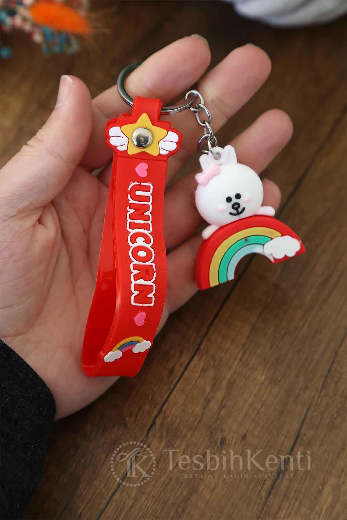 Unicorn Yazılı Kırmızı Renk Silikon Anahtarlık
