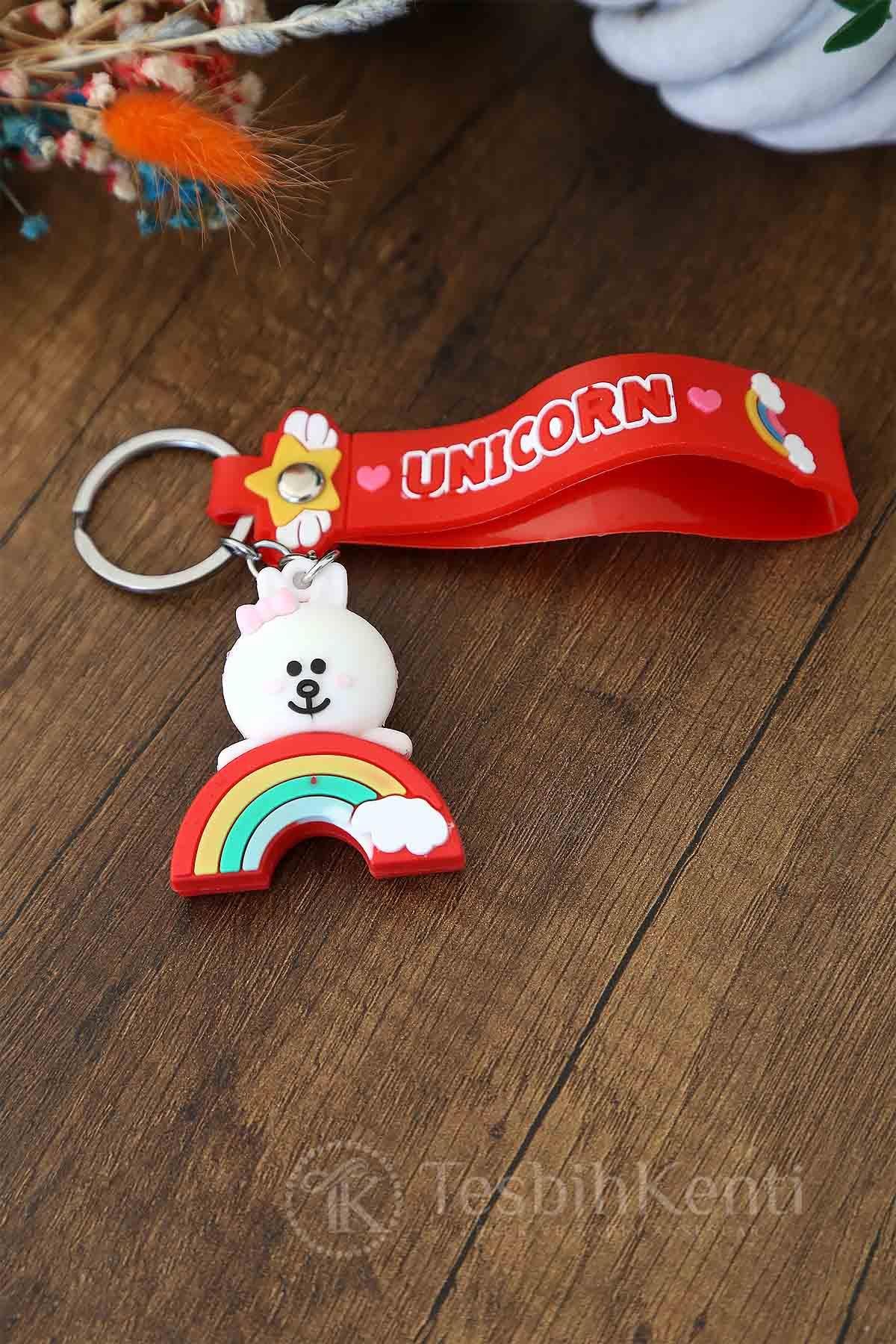 Unicorn Yazılı Kırmızı Renk Silikon Anahtarlık