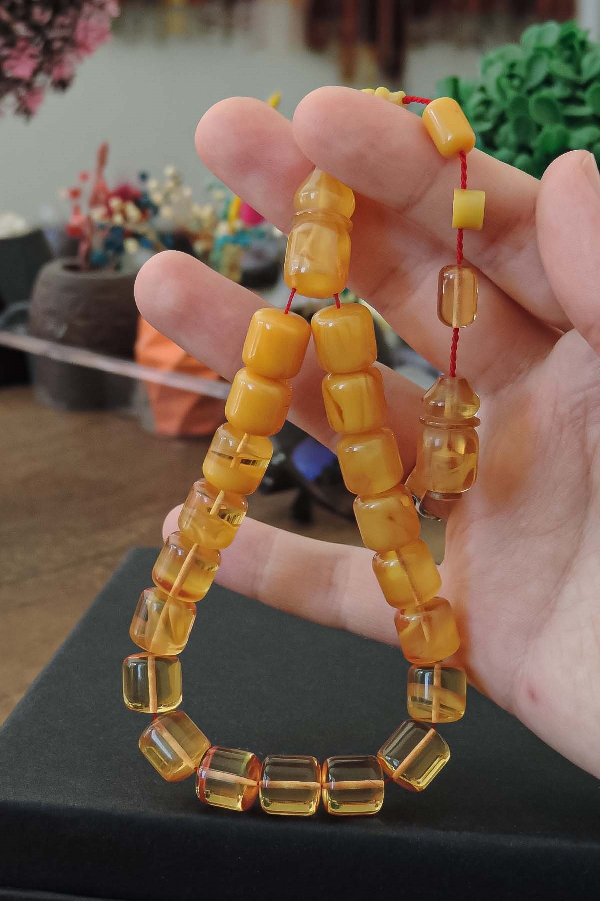Usta İmzalı Maskot Boy Sıkma Kehribar Tesbih