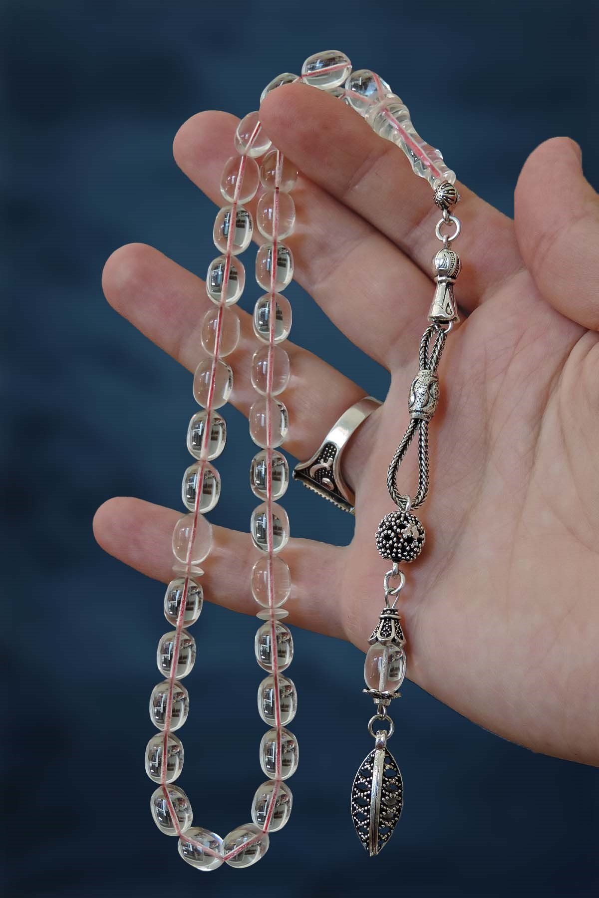 Usta İşçilik Gümüş Kaplama Püsküllü Uçak Cami Tesbih