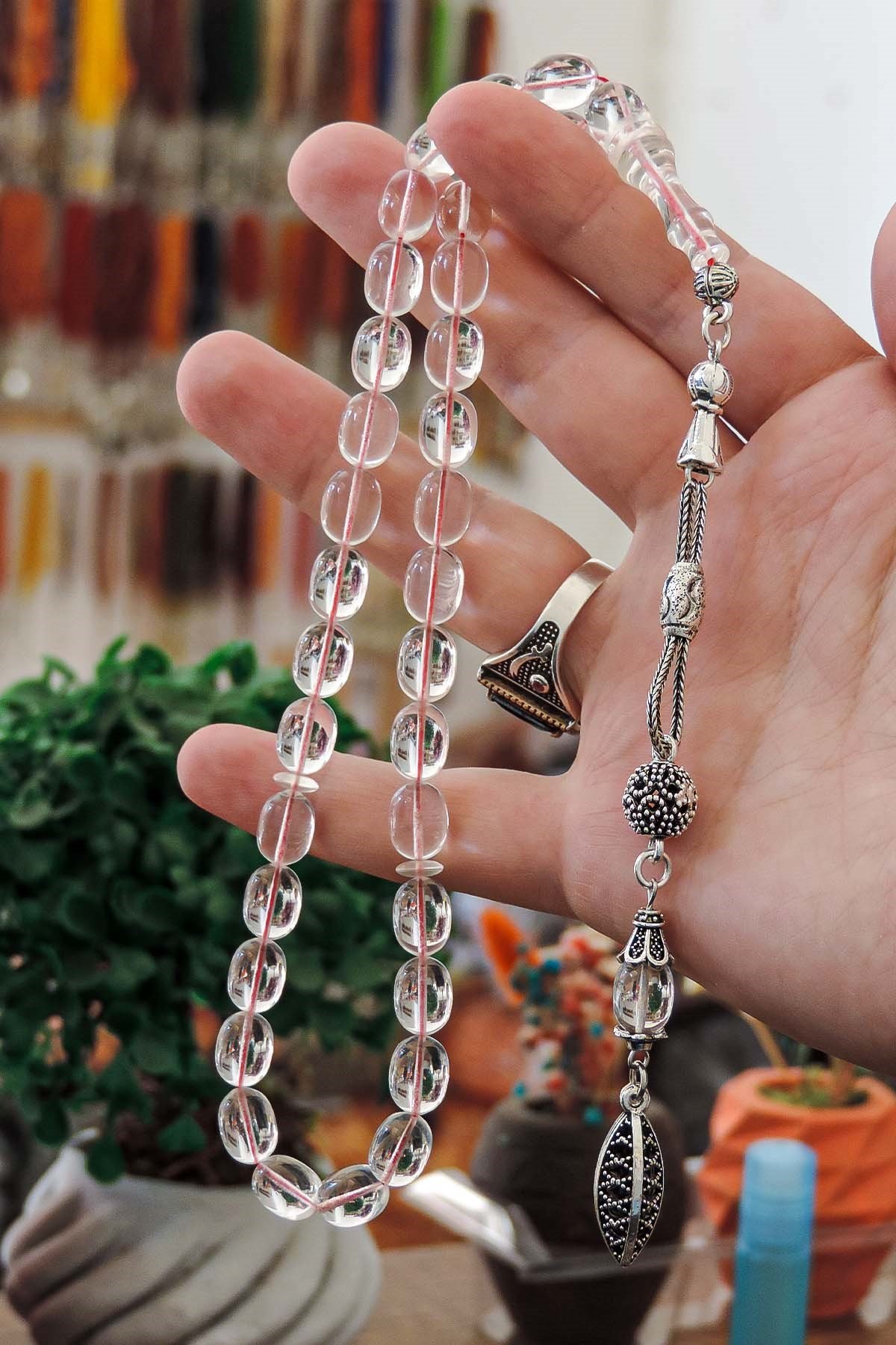 Usta İşçilik Gümüş Kaplama Püsküllü Uçak Cami Tesbih