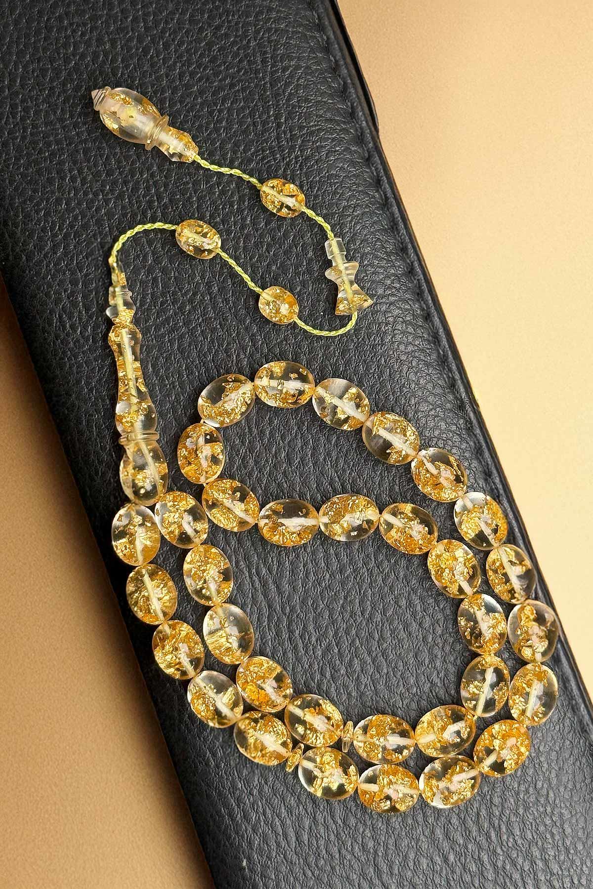 Usta İşçilikli Altın Varaklı Uçak Camı Tesbih