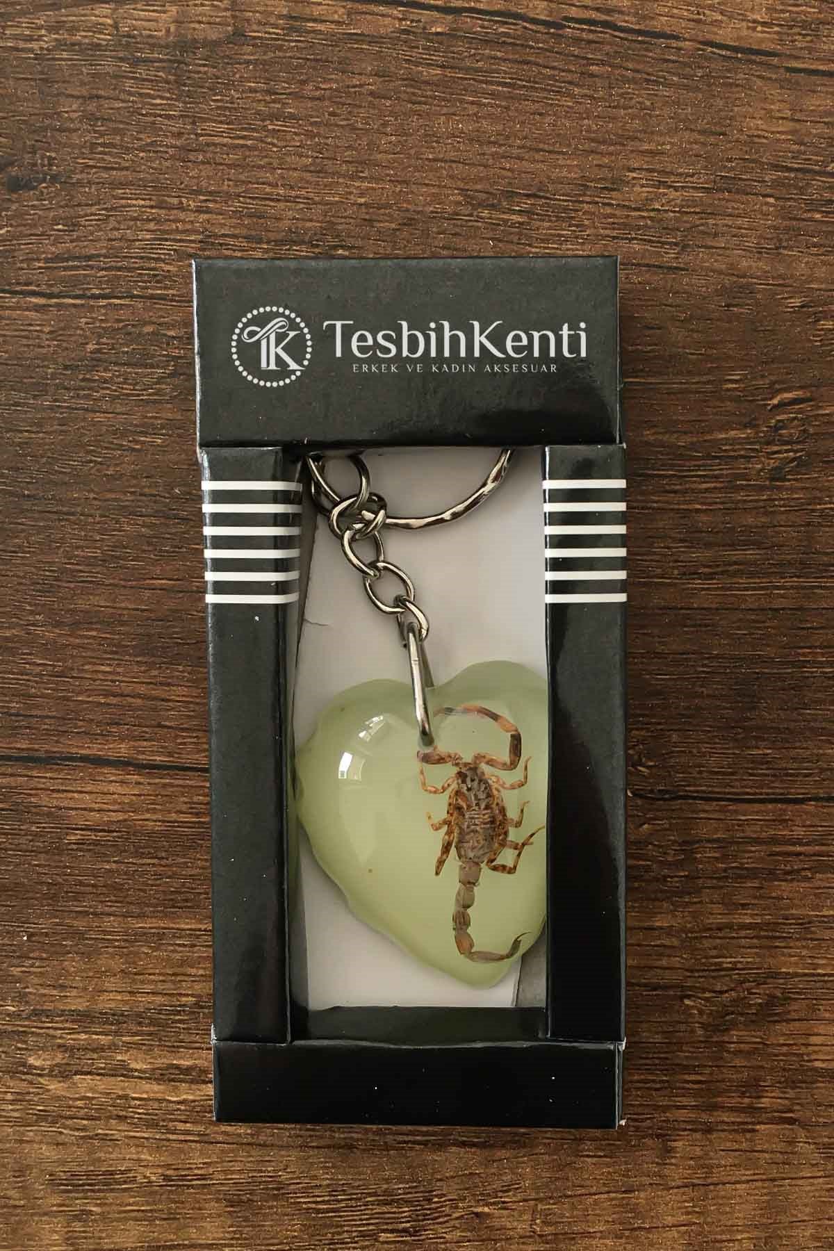Yeşil Renk Akrep Fosilli Anahtarlık