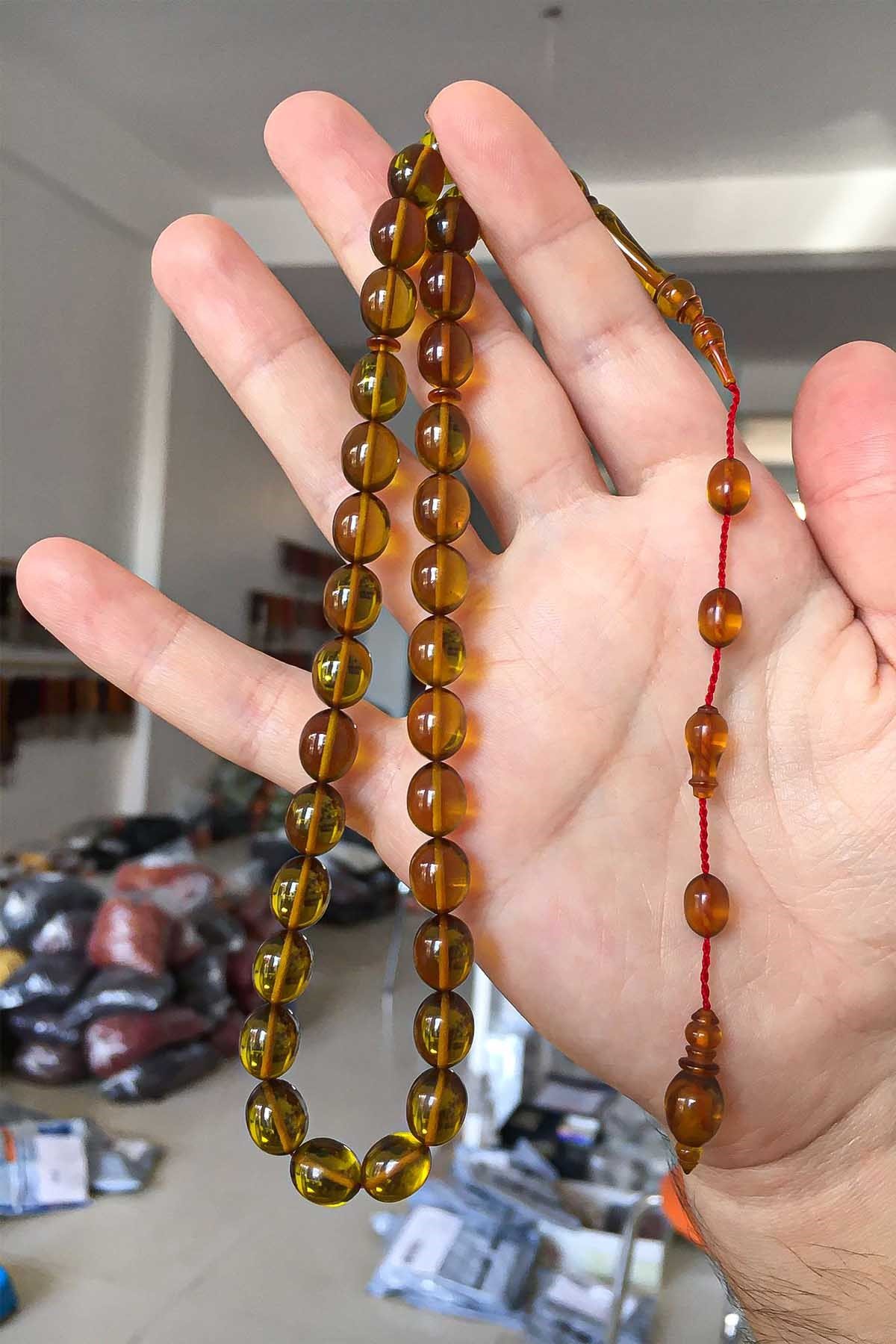 Zeytin Yeşili Usta İşçilik Ateş Kehribar Tesbih