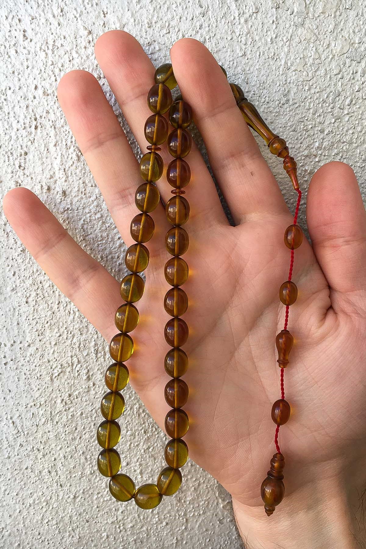 Zeytin Yeşili Usta İşçilik Ateş Kehribar Tesbih
