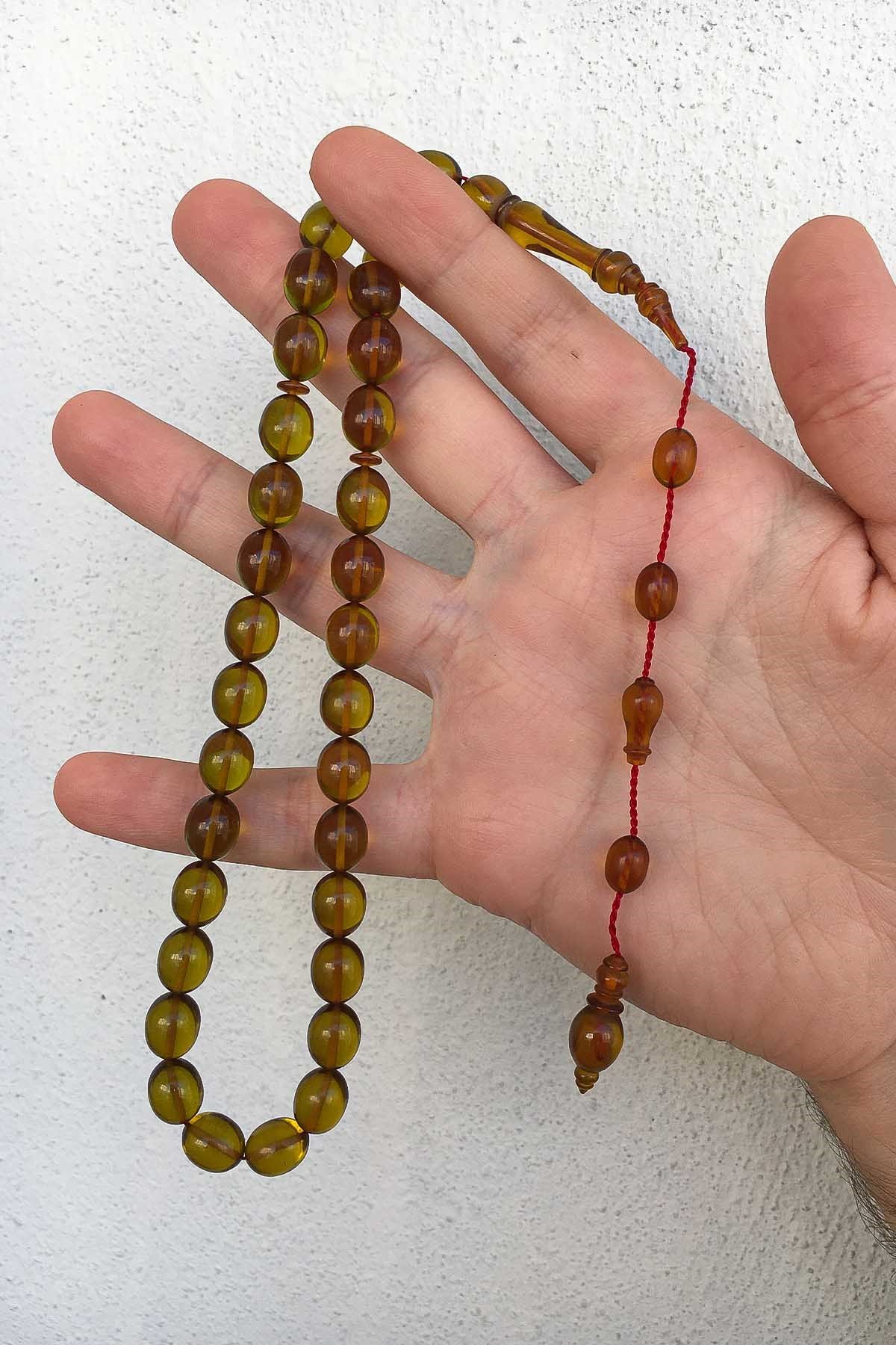 Zeytin Yeşili Usta İşçilik Ateş Kehribar Tesbih