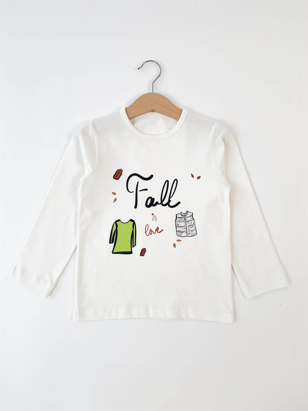 2101002 Kız Çocuk Ekru Uzun Kol T-Shirt