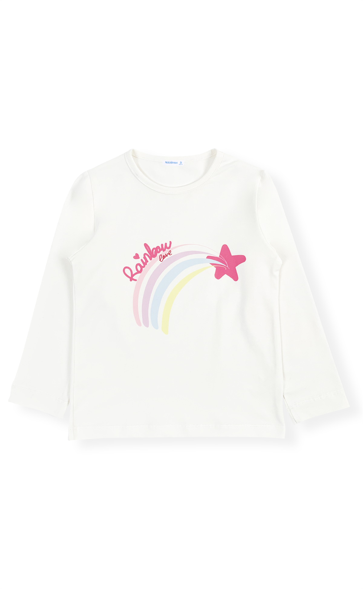 2101006 Kız Çocuk Rainbow Uzun Kol T-Shirt Ekru