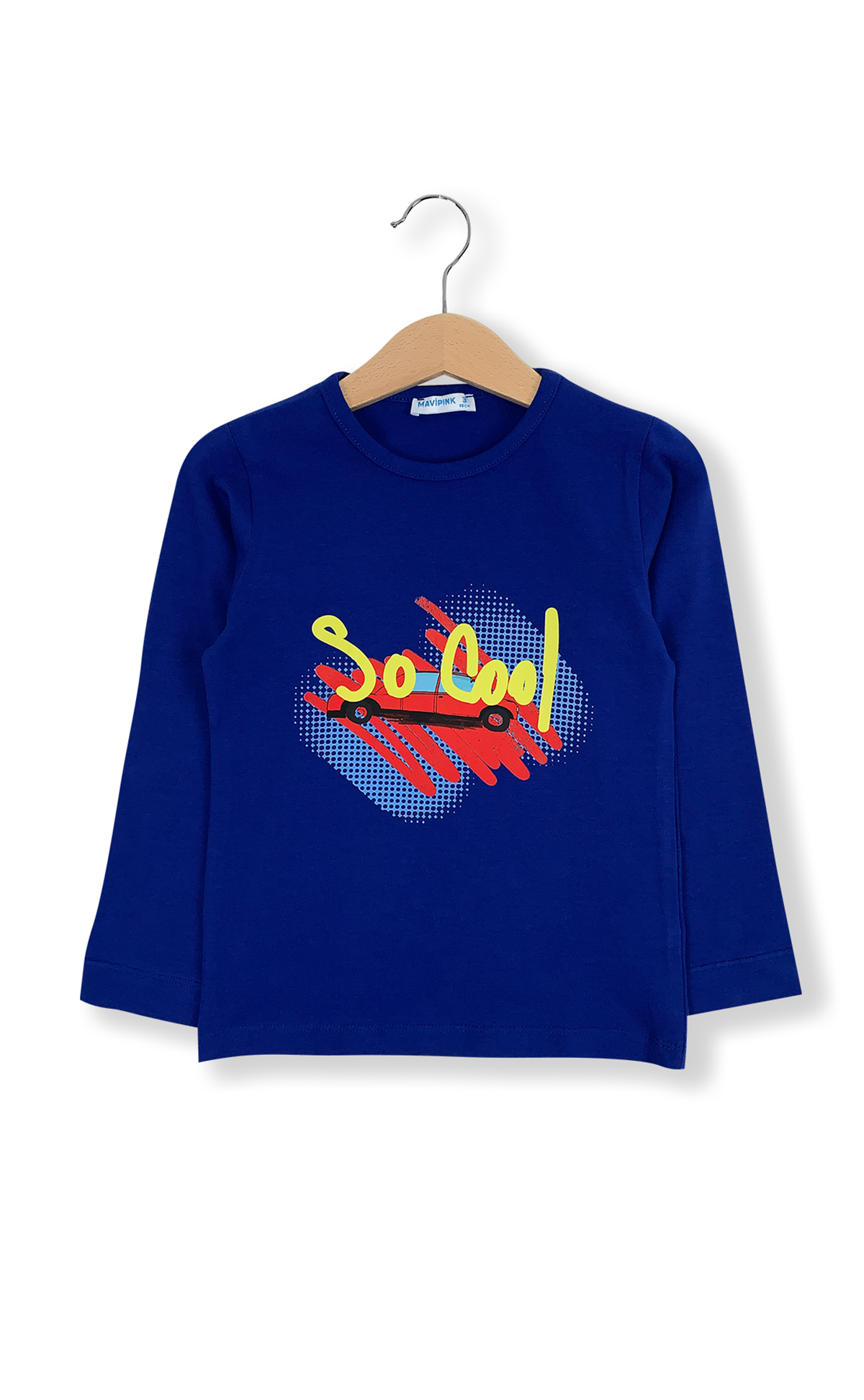 2101013 Erkek Çocuk Arabalı Uzun Kol T-Shirt Sax