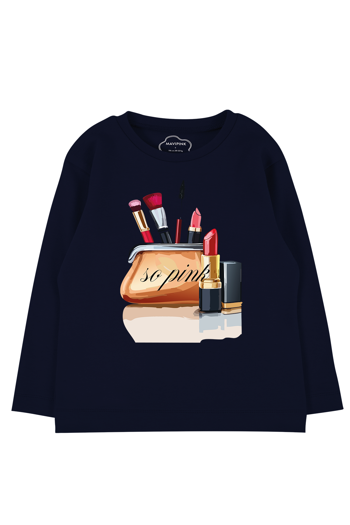 Mavipink 242040085 Kız Çocuk Pamuklu So Pink Lacivert Uzun Kol T-Shirt