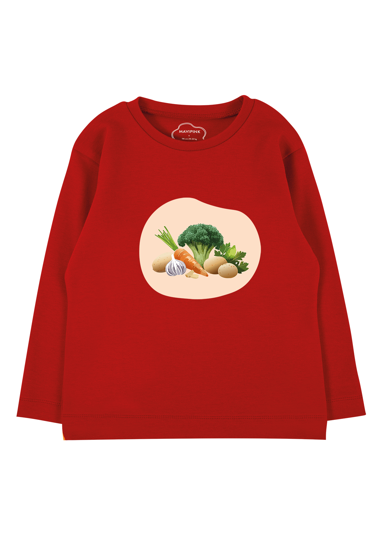 Mavipink 242040086 Kız Çocuk Pamuklu Sebzeler Kırmızı Uzun Kol T-Shirt