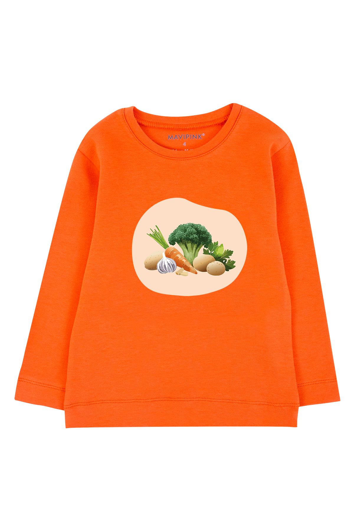 Mavipink 242040086 Kız Çocuk Pamuklu Sebzeler Turuncu Uzun Kol T-Shirt