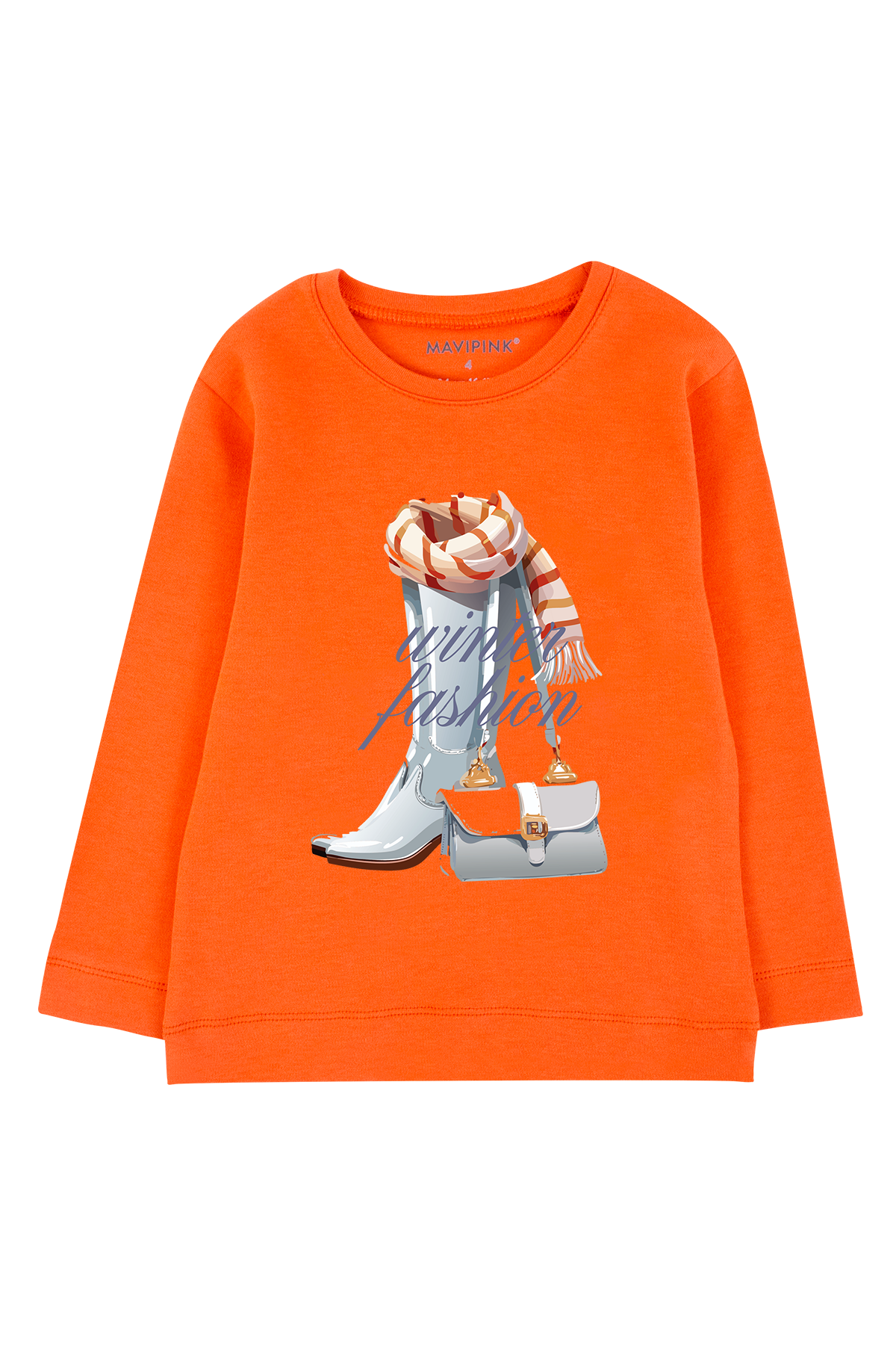 Mavipink 242040090 Kız Çocuk Pamuklu Winter Fashion Turuncu Uzun Kol T-Shirt