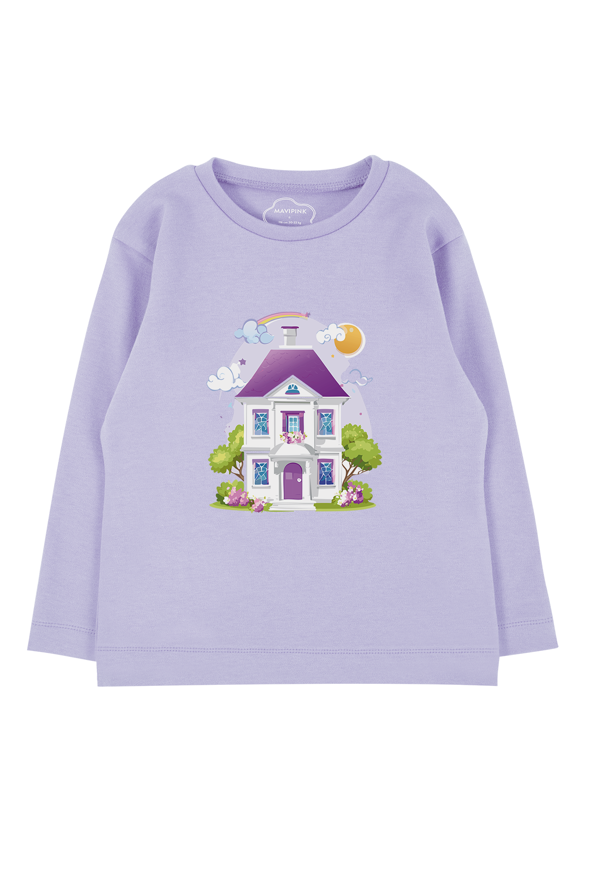 Mavipink 242040092 Kız Çocuk Pamuklu Lila Ev Lila Uzun Kol T-Shirt