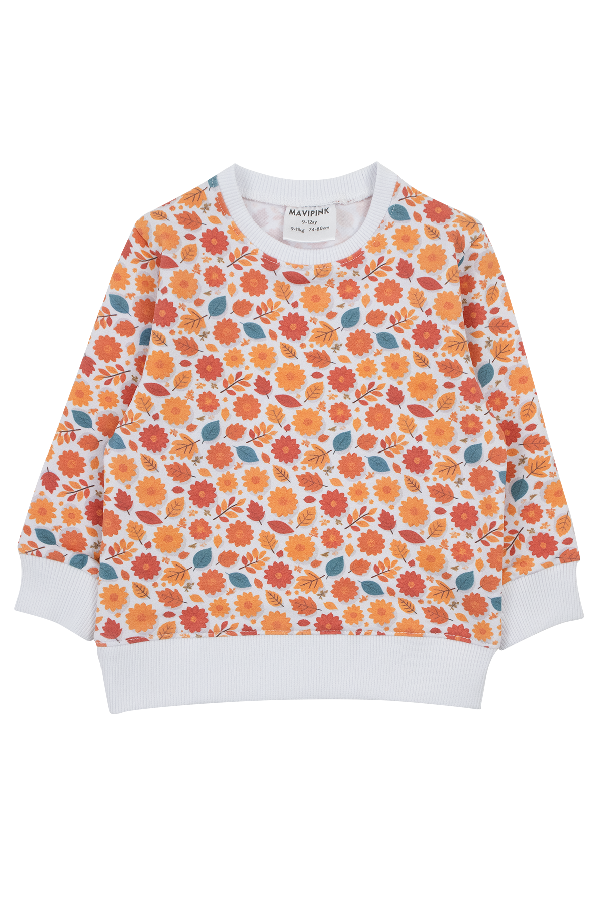 Mavipink 24601004 Kız Çocuk 2 İp Pamuklu Turuncu Çiçekli Sweatshirt 
