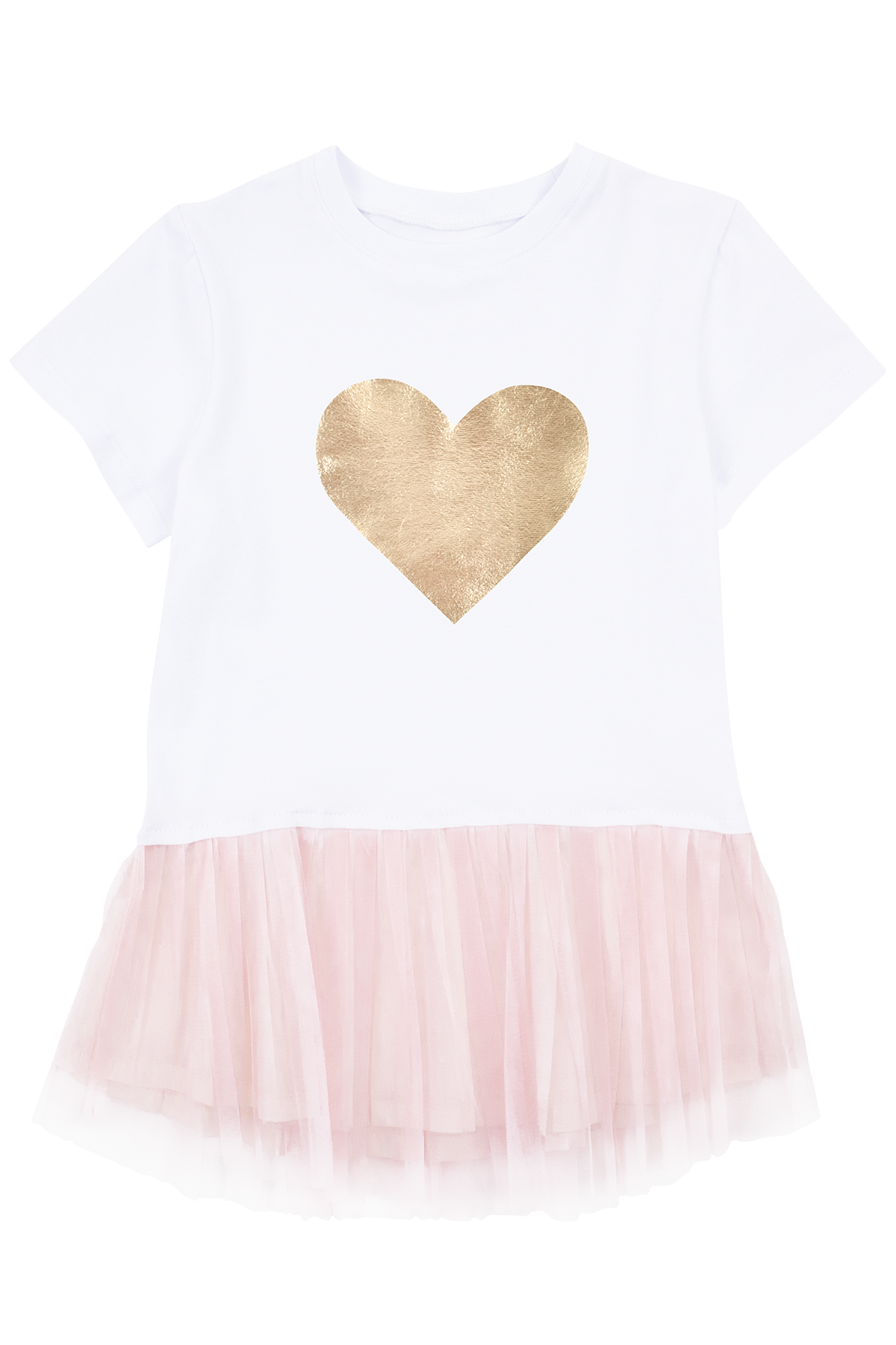 Mavipink 24SS011011-1 Altın Varaklı Kalpli Pembe Elbise