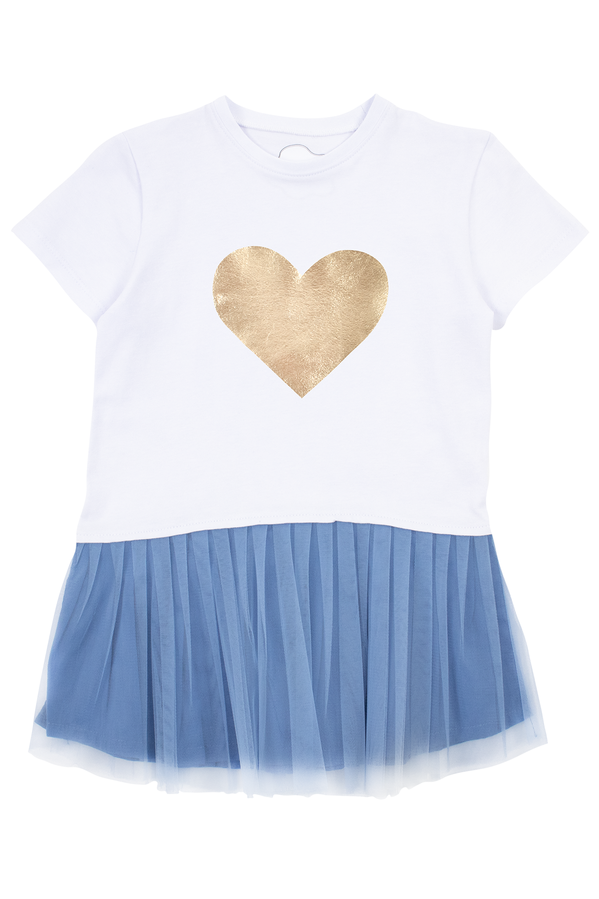 Mavipink 24SS011011 Altın Varaklı Kalpli Mavi Elbise
