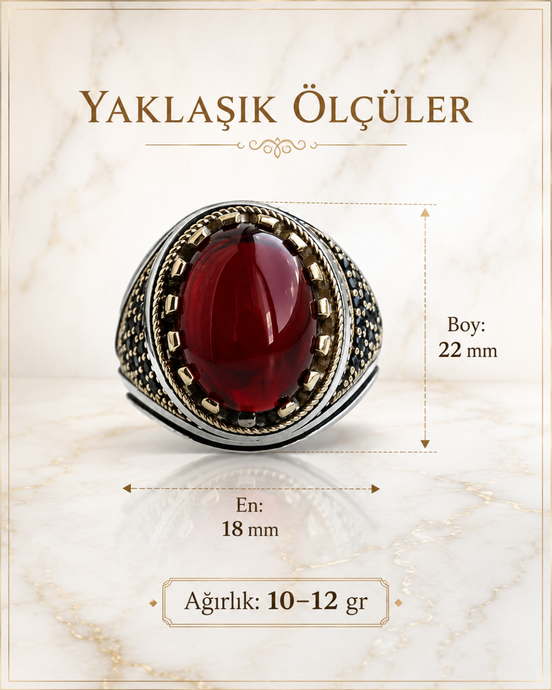 Asalet Kırmızı Taşlı Gümüş Yüzük