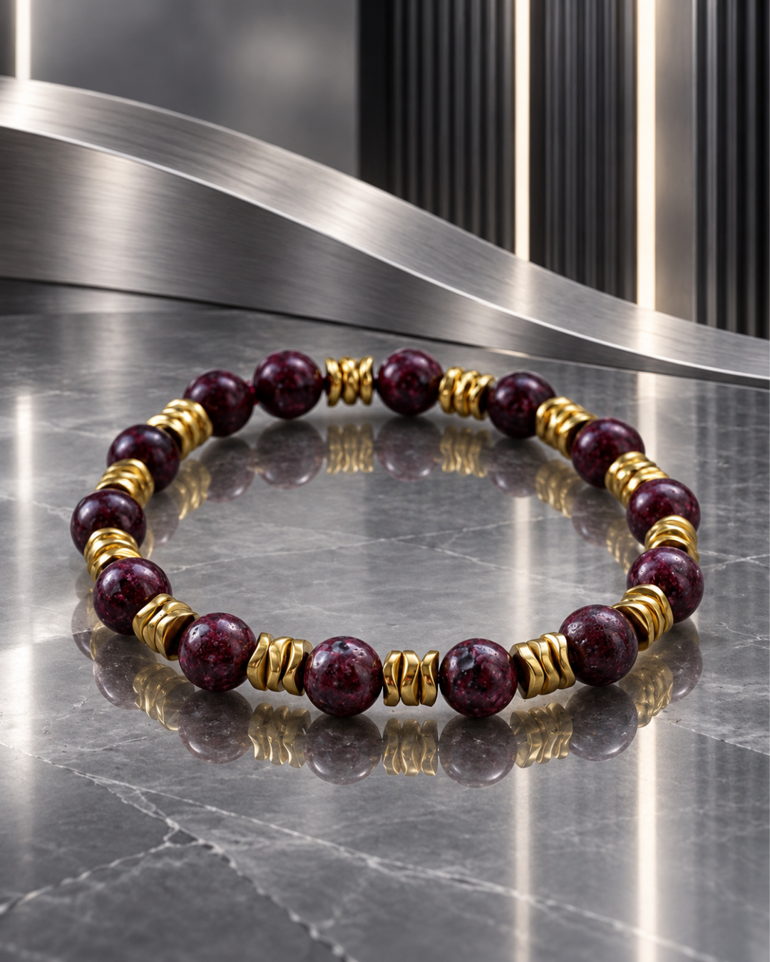 Bordo Ritim Garnet Taşlı Bileklik
