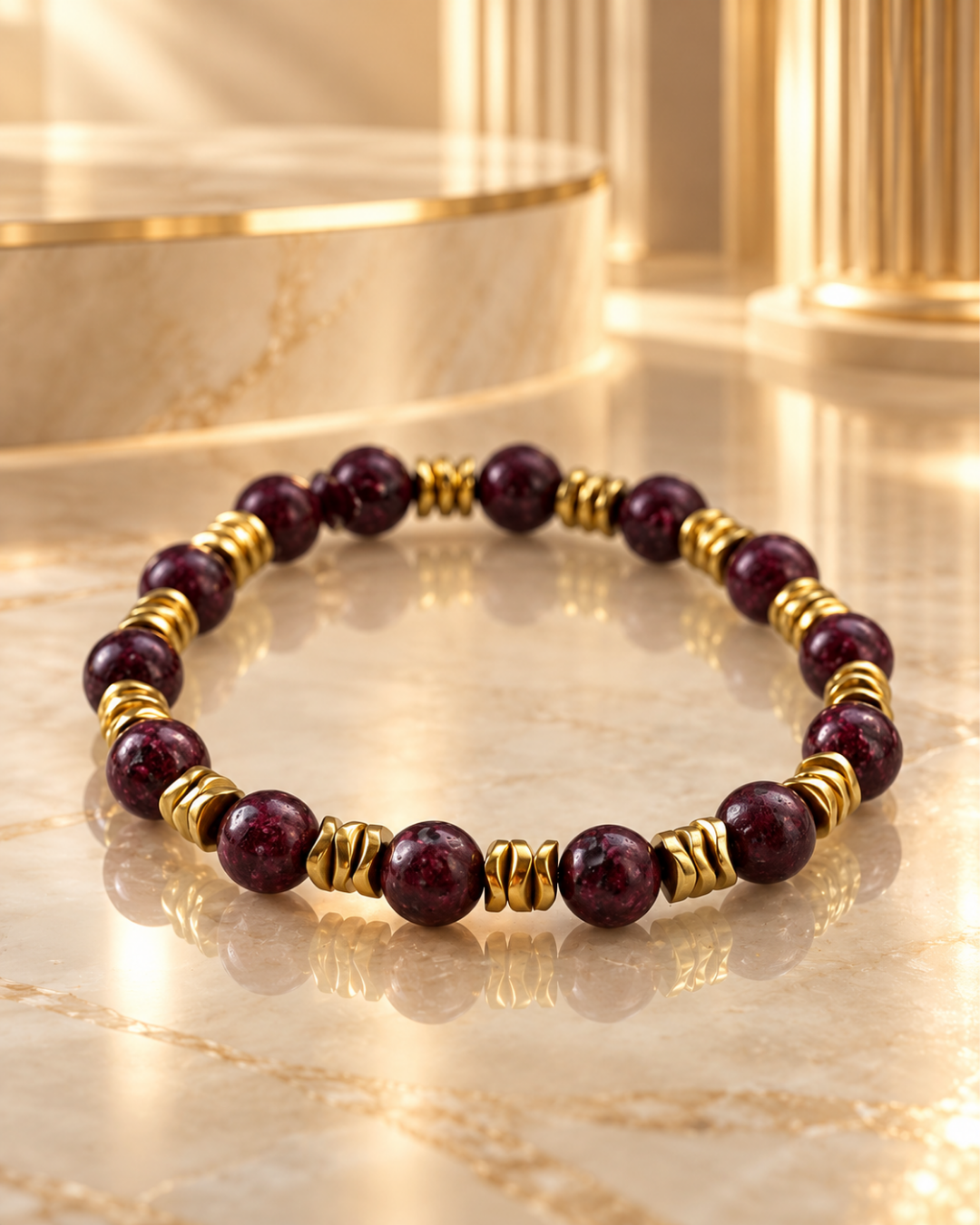 Bordo Ritim Garnet Taşlı Bileklik