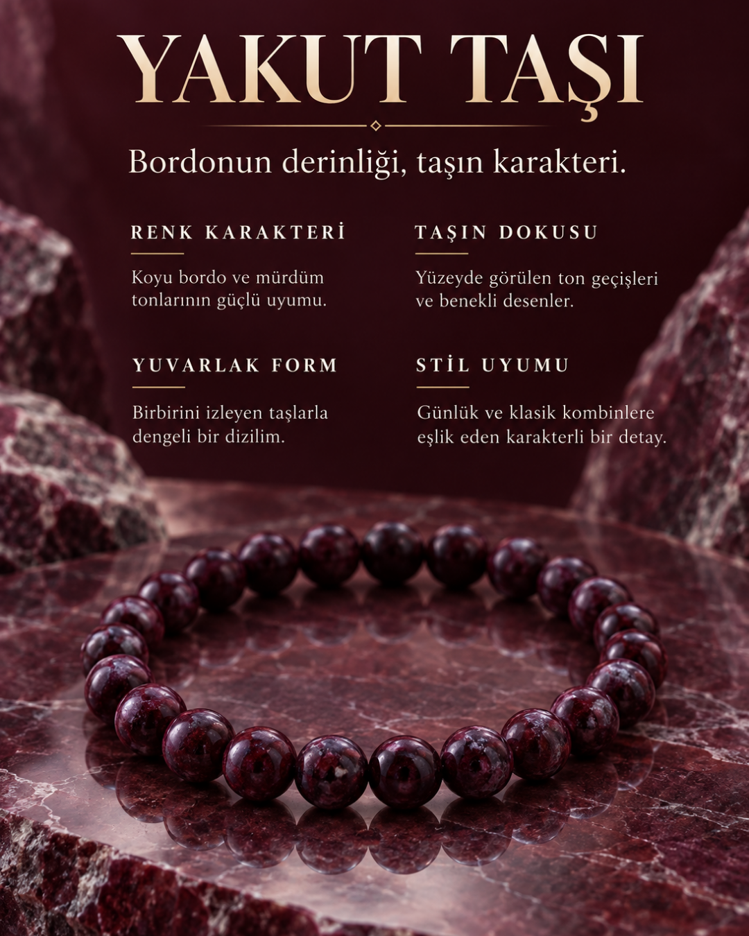 Bordo Yakut Taşı Bileklik