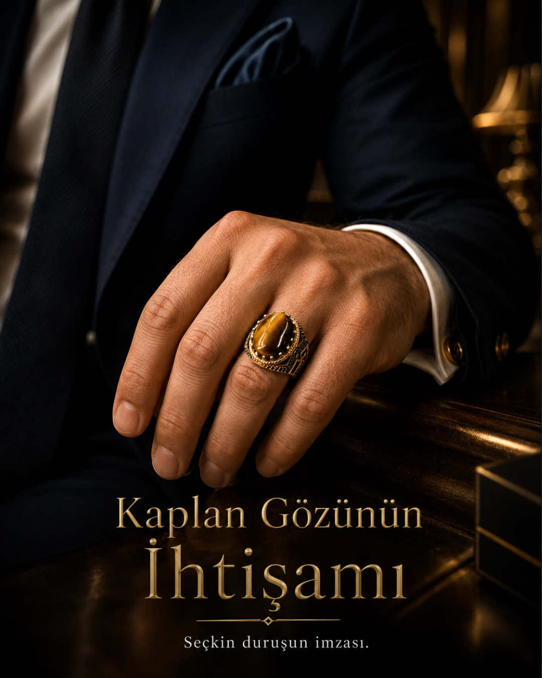 Çift Başlı Kartal Yüzük Kahverengi Taşlı
