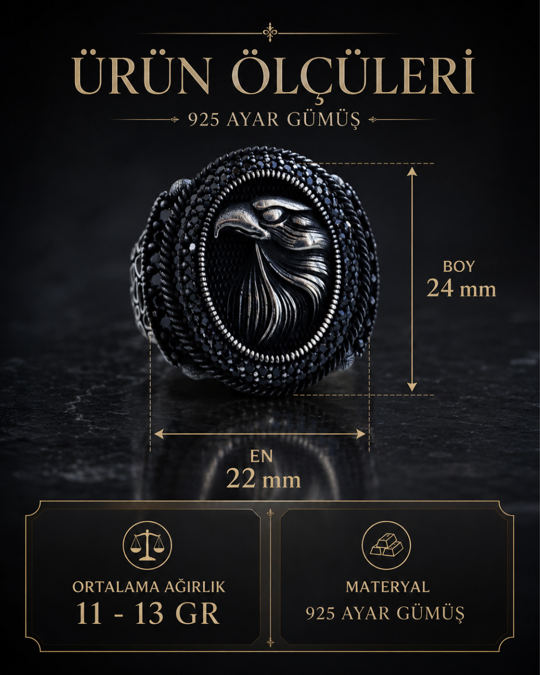 Kartal İmza Gümüş Erkek Yüzüğü