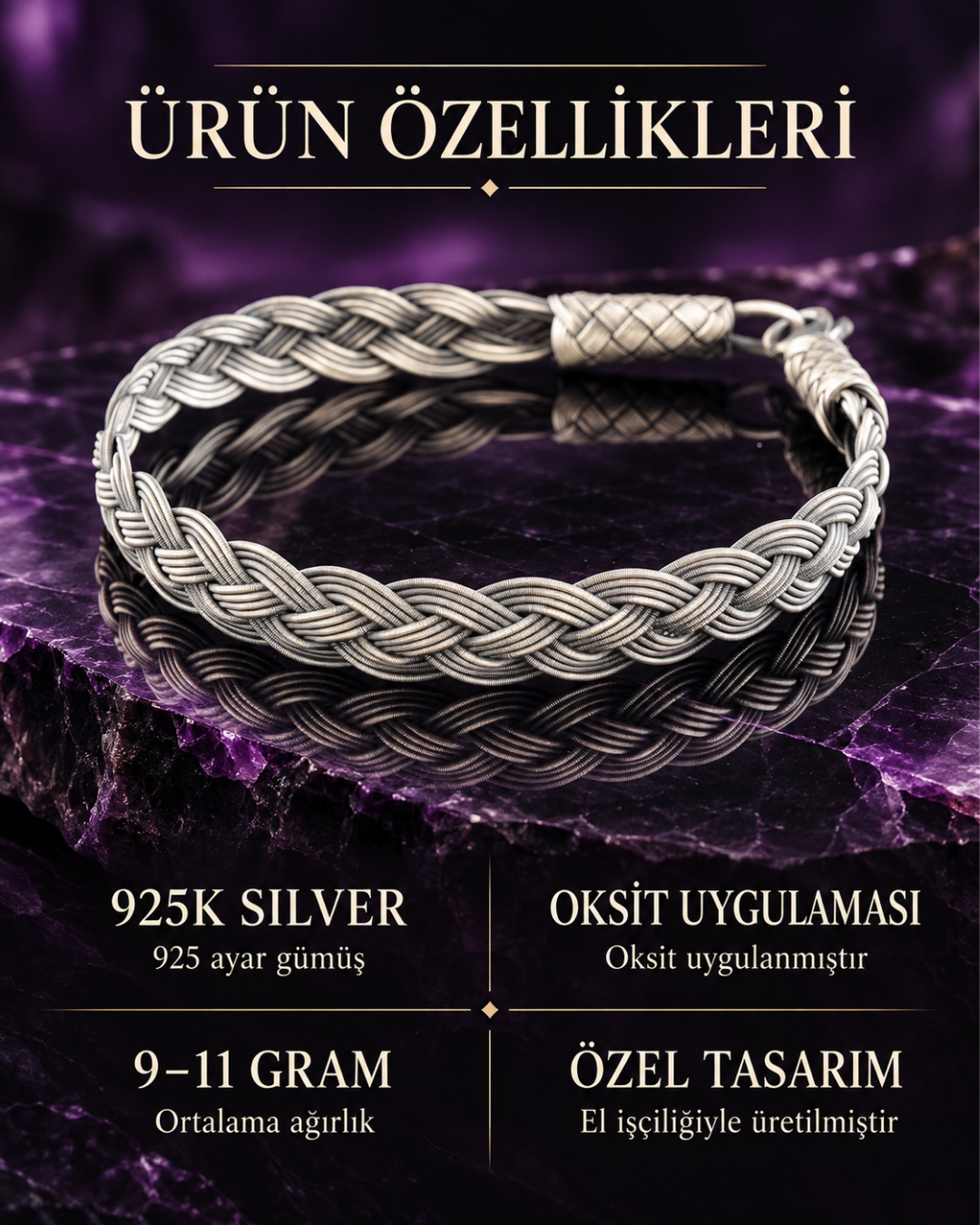 Klasik Örgü Gümüş Bileklik