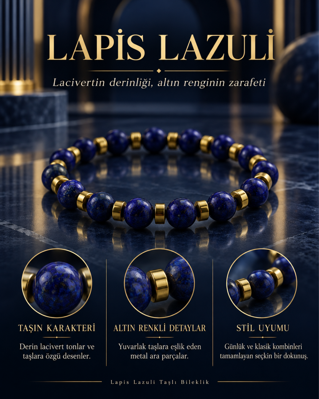 Lacivert Miras Lapis Lazuli Bileklik