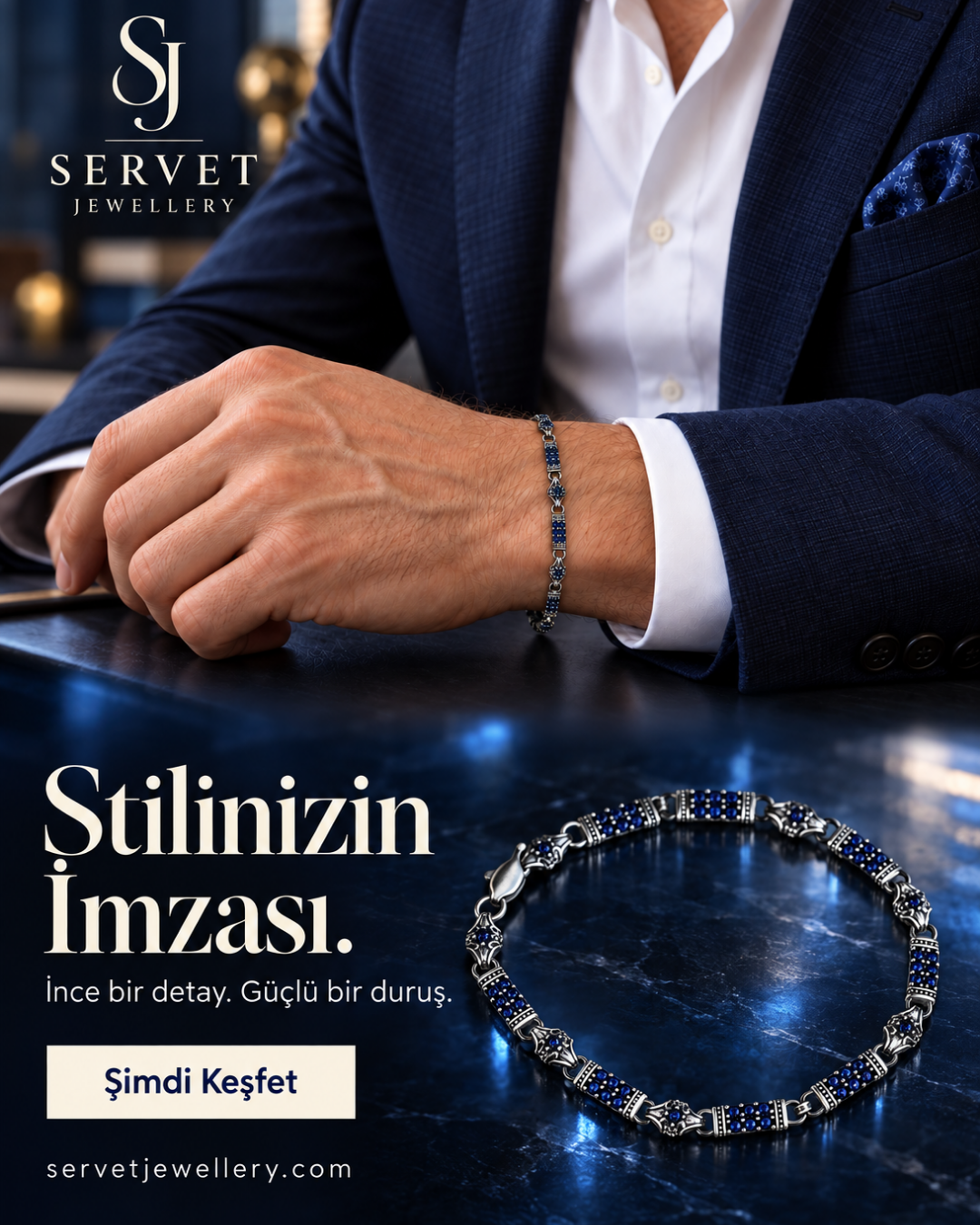 Lacivert Miras Mavi Zirkon Taşlı Bileklik
