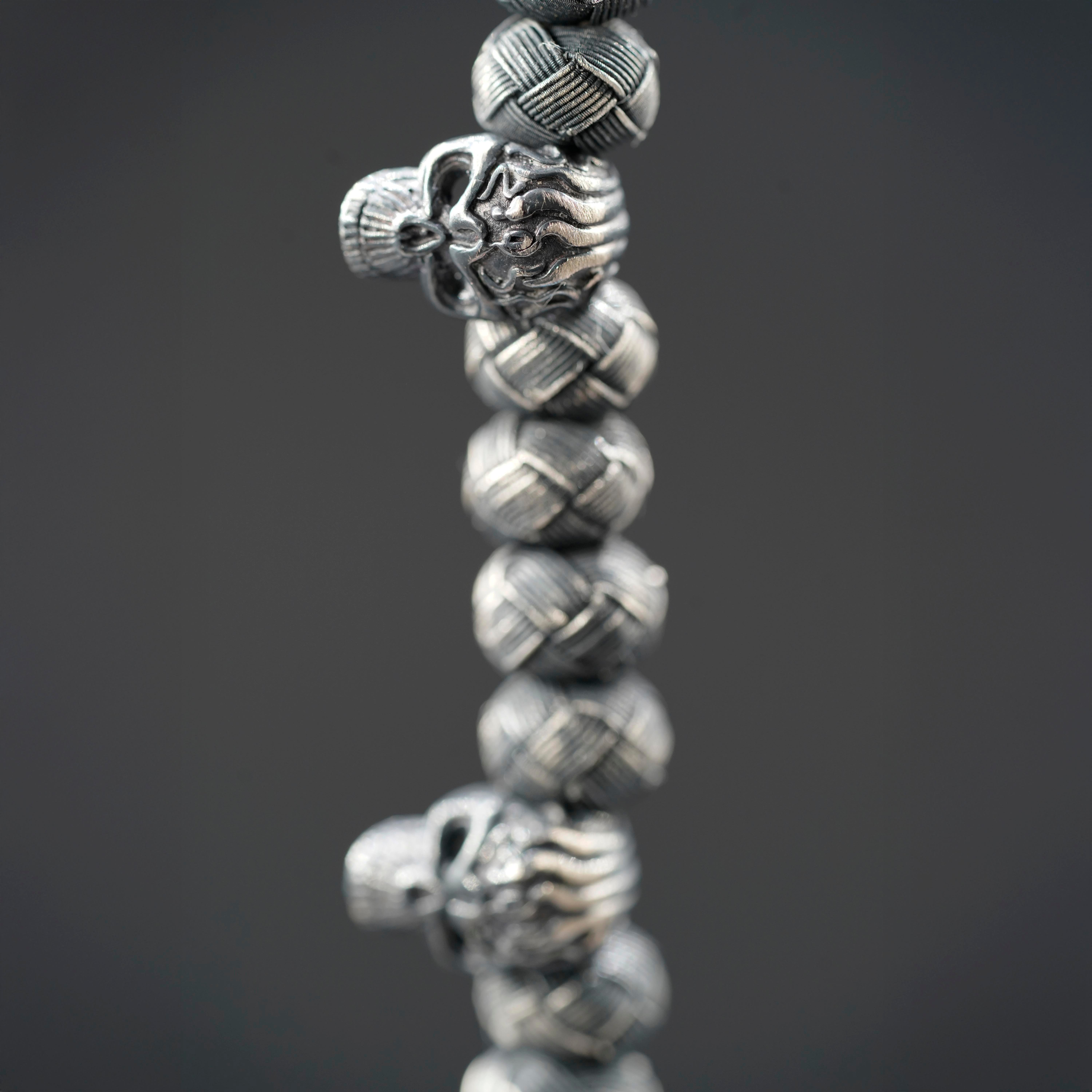 Luxury 2 Skulls Oxidized Silver Bracelet